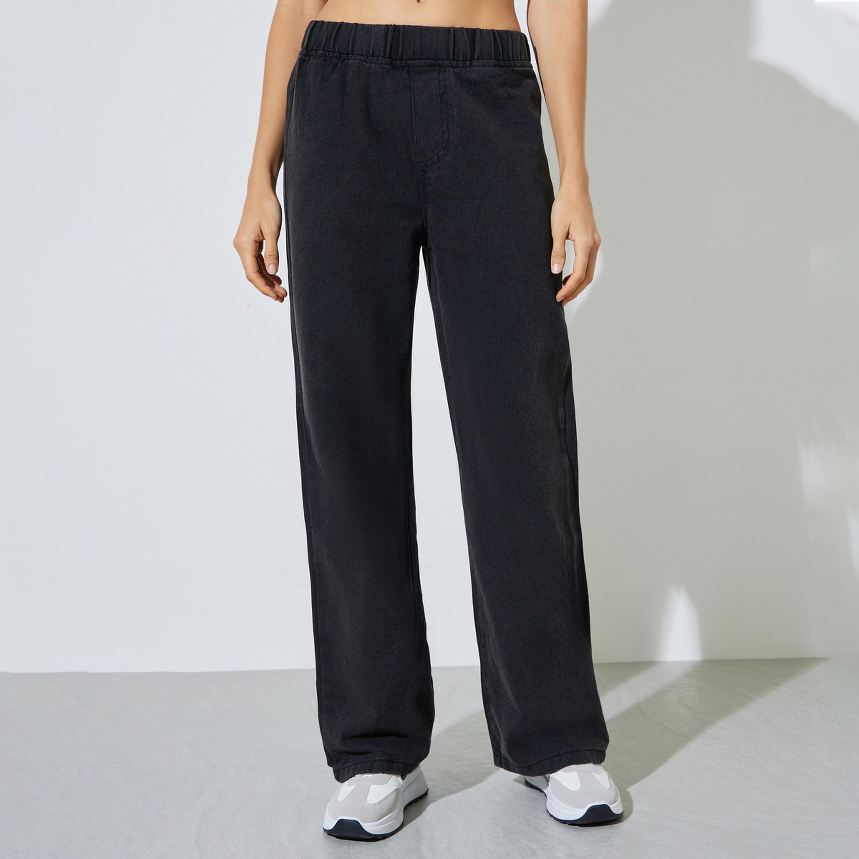 Styli Black Wide Leg Jeans with Elastic Waistband-women-clothing-bottoms-jeans-image-1
