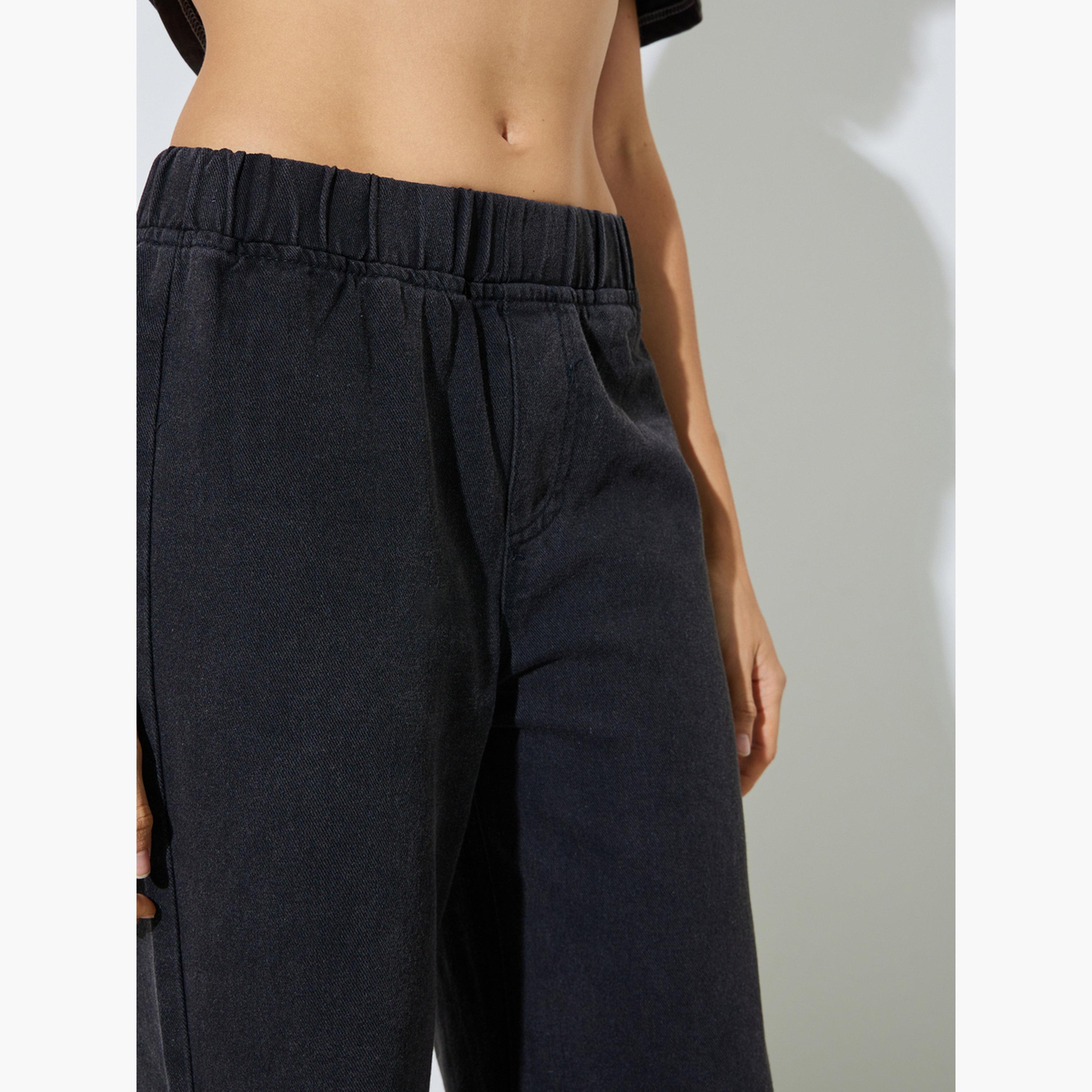 Styli Black Wide Leg Jeans with Elastic Waistband-women-clothing-bottoms-jeans-image-3