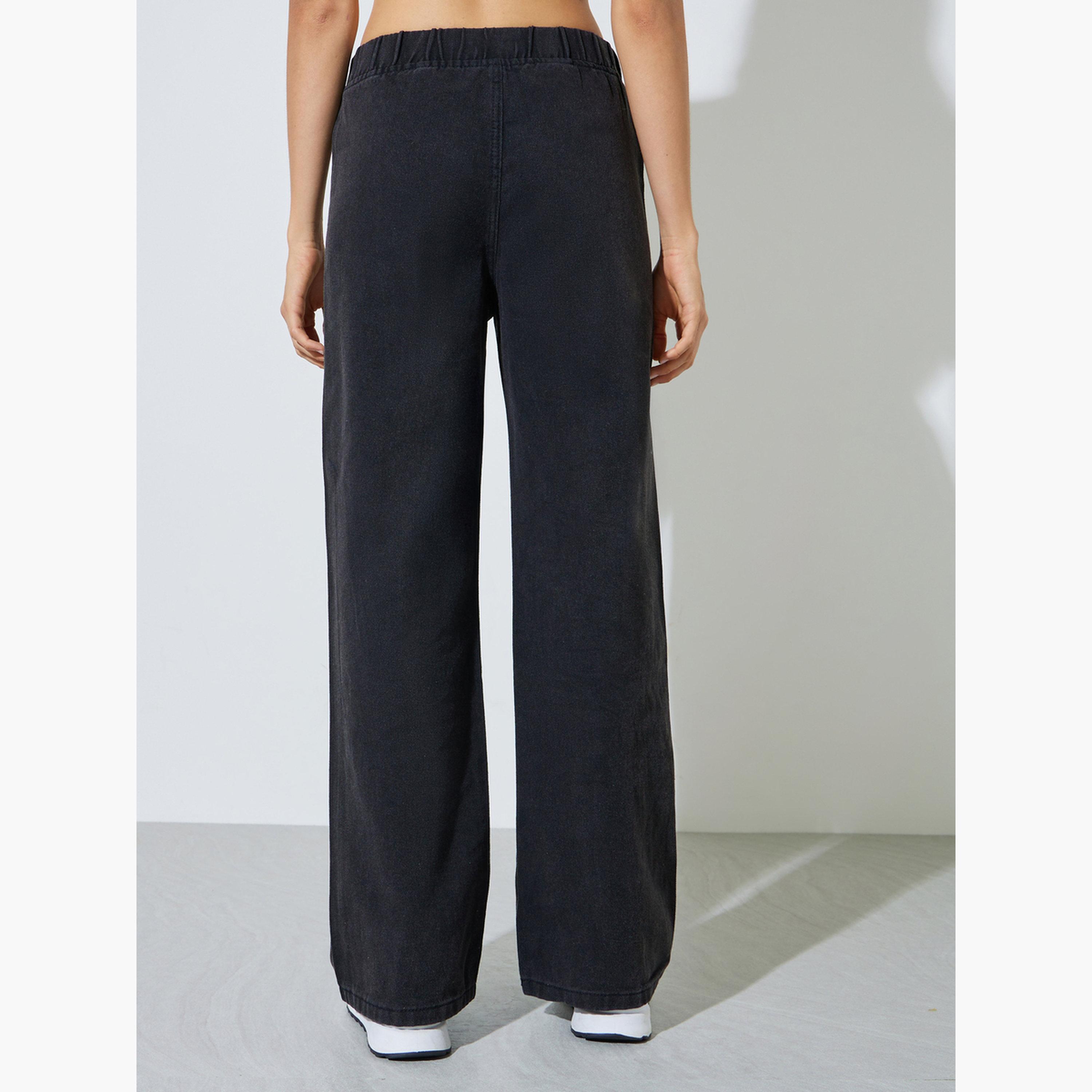 Styli Black Wide Leg Jeans with Elastic Waistband-women-clothing-bottoms-jeans-image-4