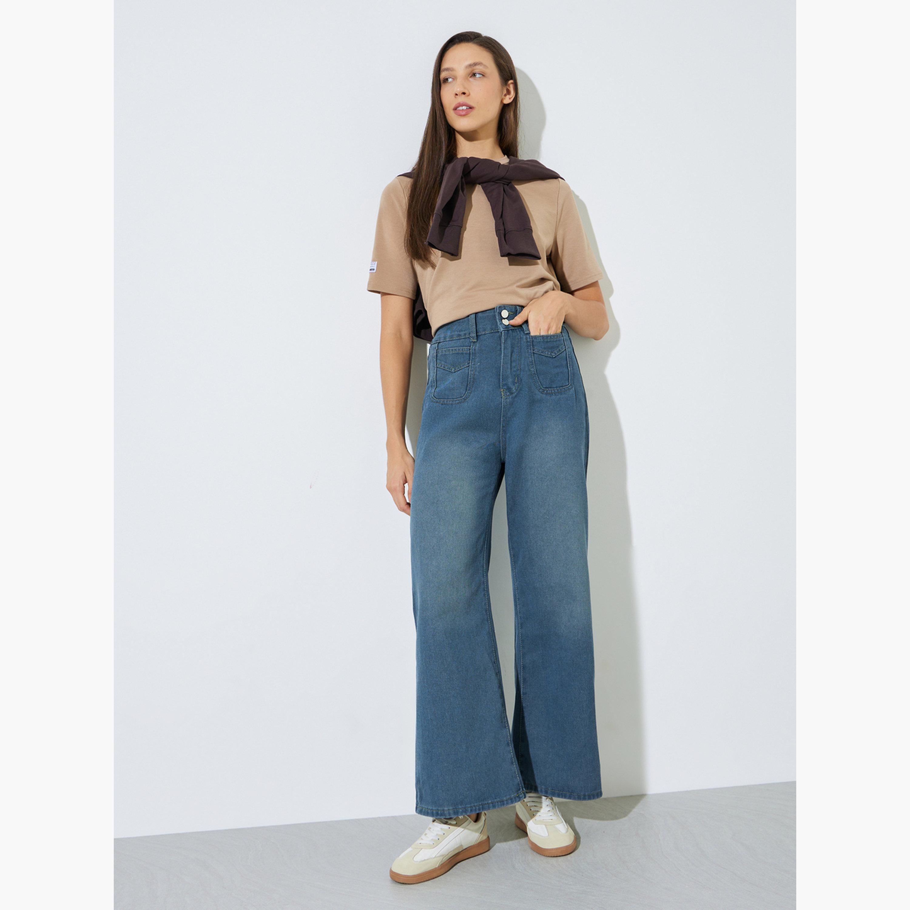 Styli Medium Blue High Rise Wide Leg Jeans-women-clothing-bottoms-jeans-image-2