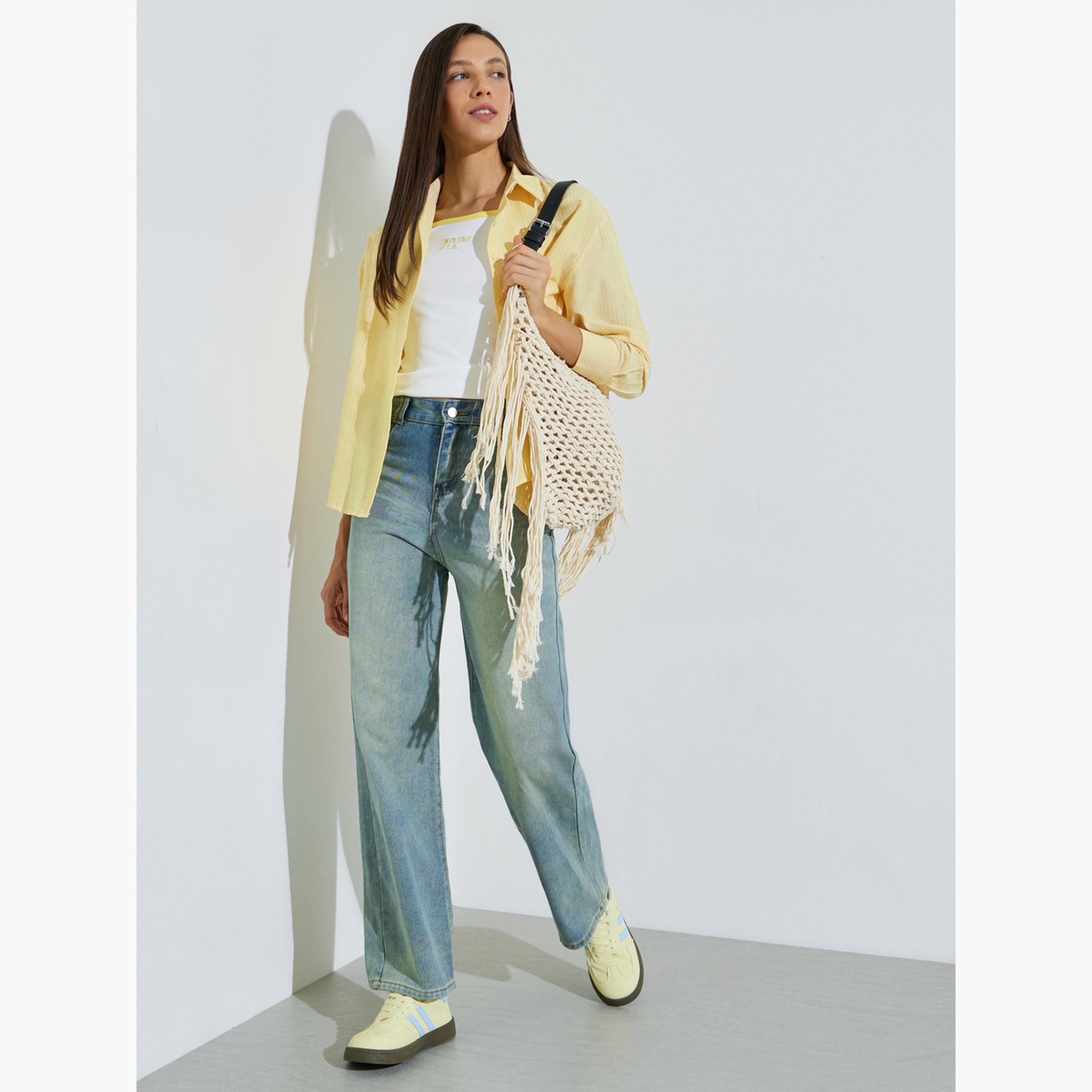Styli Medium Blue Mid-Rise Faded Straight Fit Jeans-women-clothing-bottoms-jeans-image-2