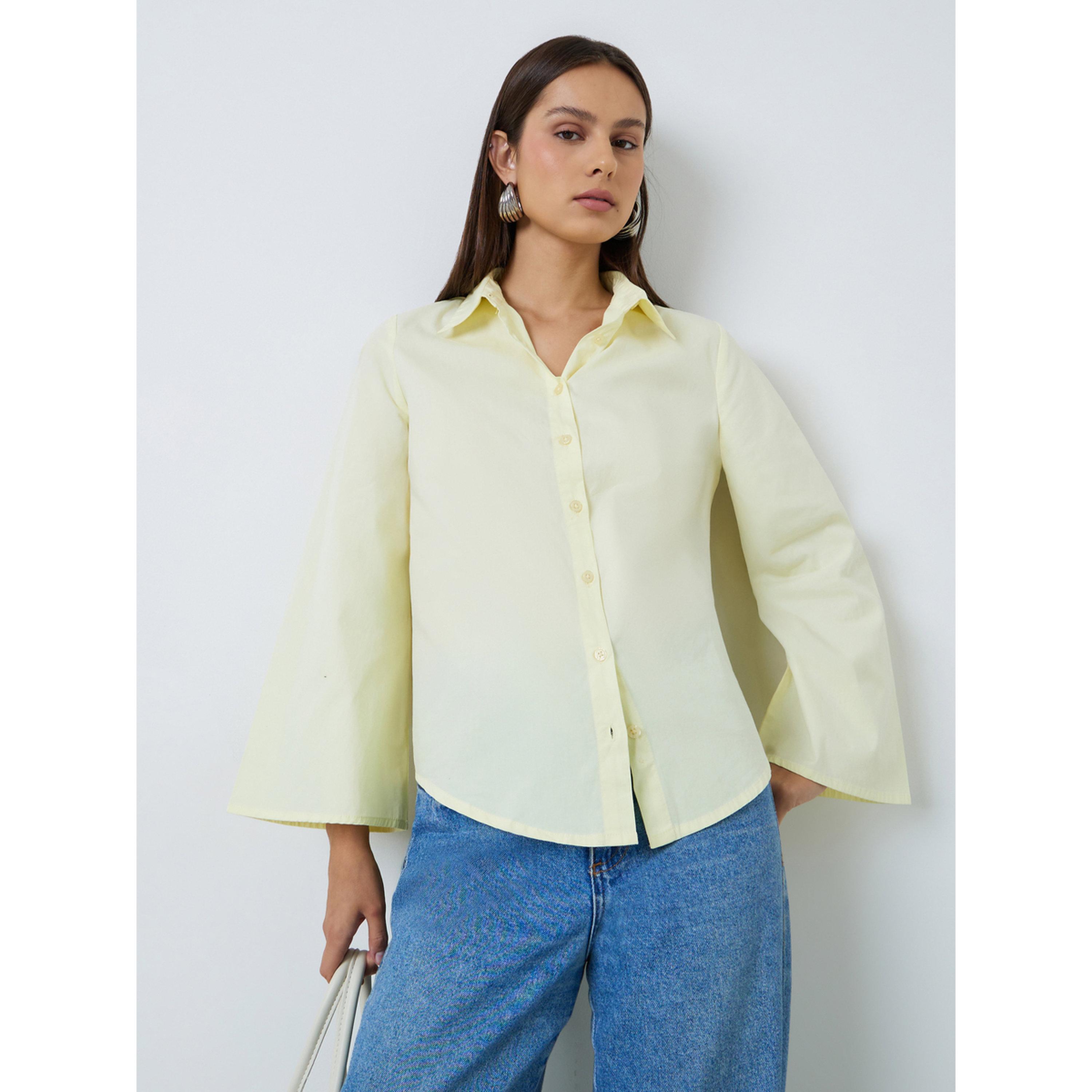 Styli Yellow Regular Fit Shirt with Flare Sleeves-women-clothing-shirtsandblouses-shirts-image-1