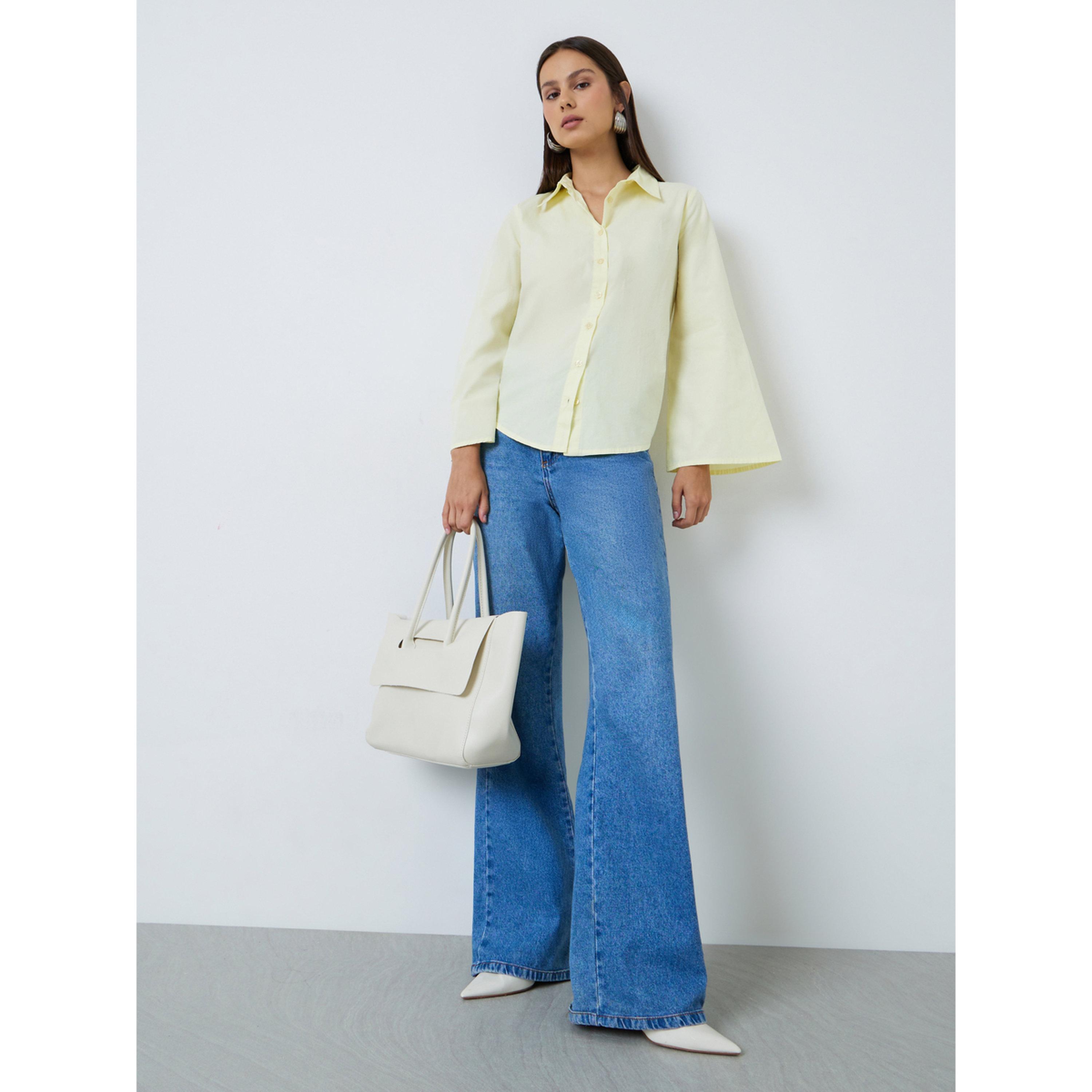 Styli Yellow Regular Fit Shirt with Flare Sleeves-women-clothing-shirtsandblouses-shirts-image-2