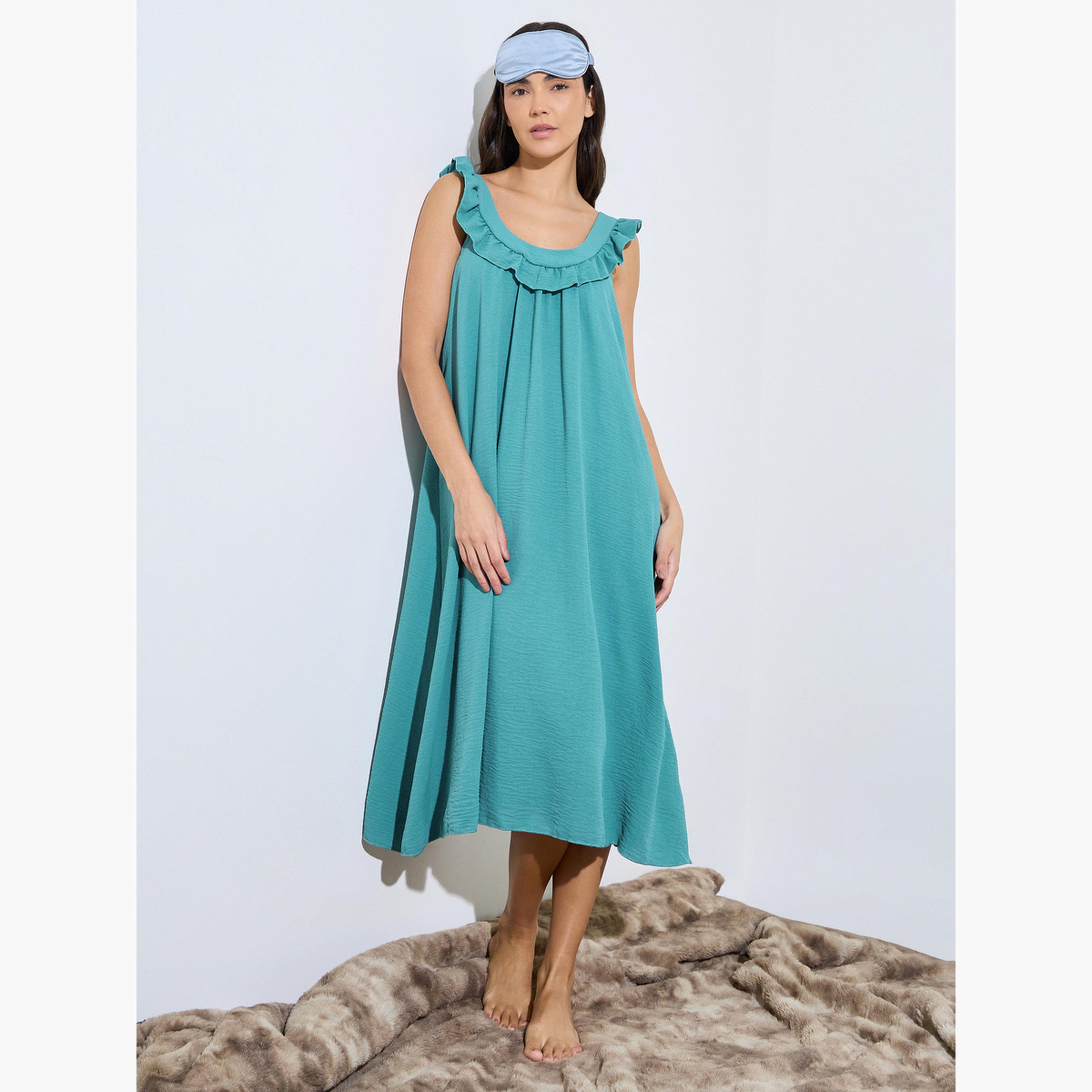 قميص نوم برباط خلفي وتفاصيل كشكشة-women-clothing-nightwear-nighties-image-2