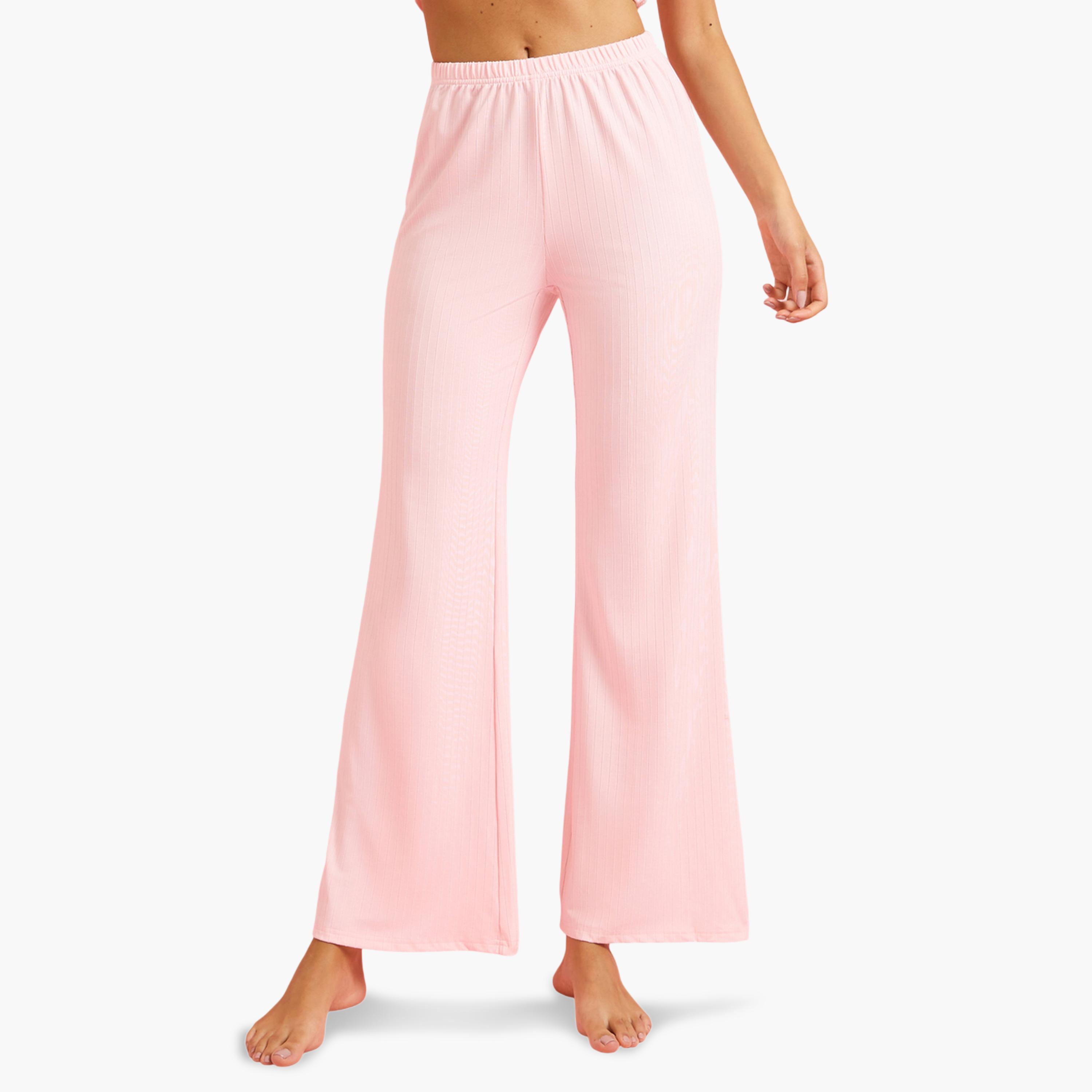 Styli Pink Rib Floral Embroidered Lace Detail Cami and Pyjama Set-women-clothing-nightwear-pyjamas-longsets-image-5
