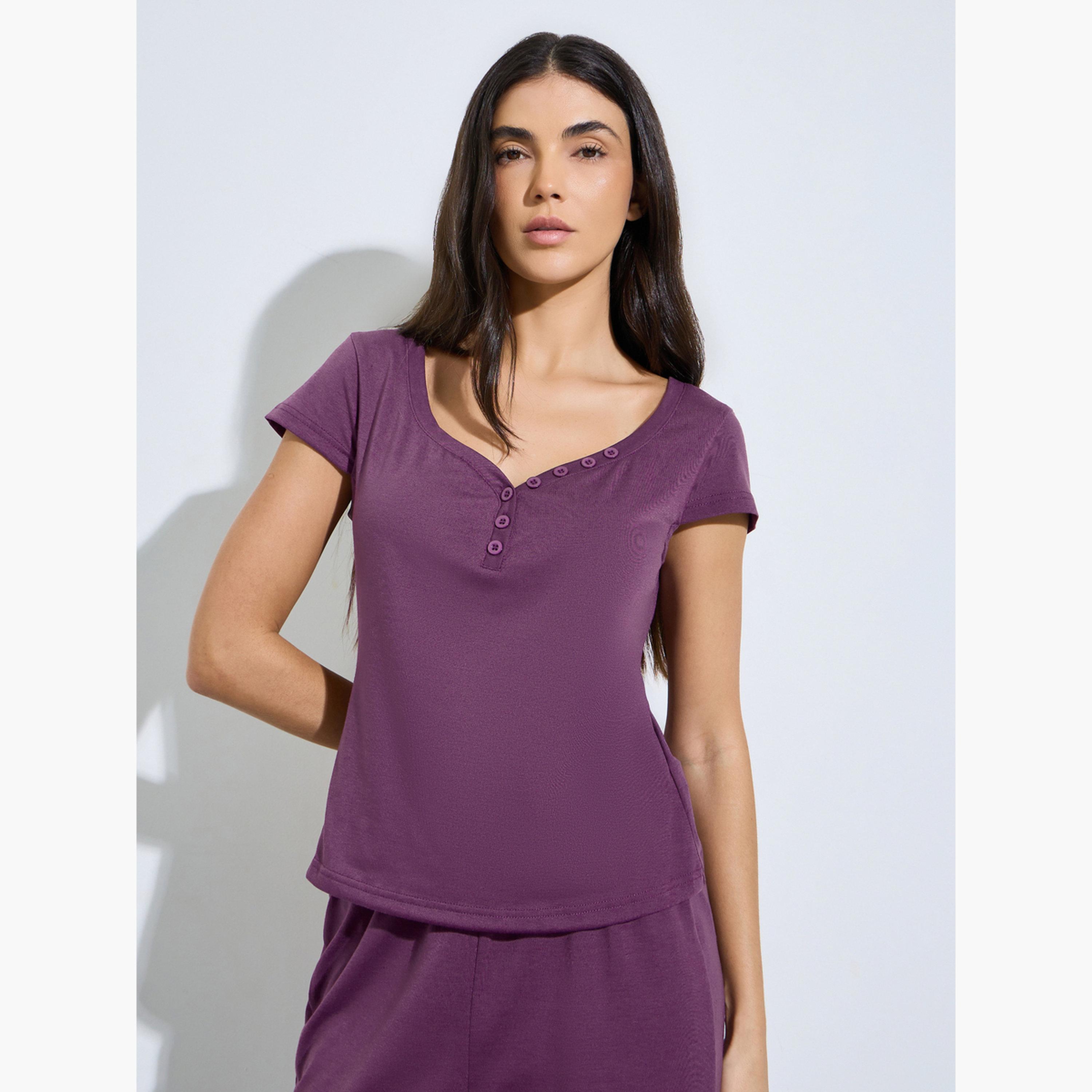 طقم بيجاما من بنطال وتيشيرت بأزرار-women-clothing-nightwear-pyjamas-longsets-image-2