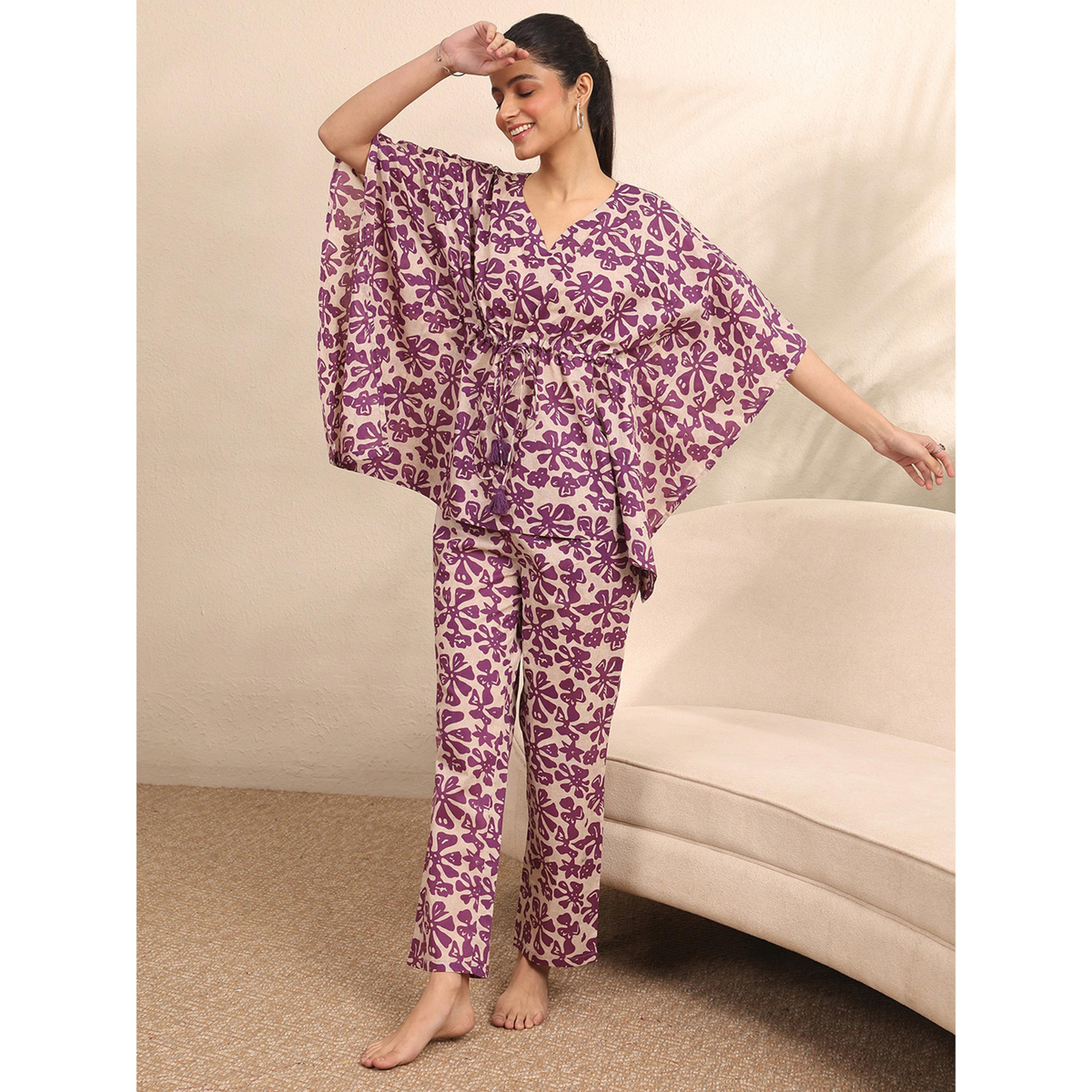 Libas X Styli Purple Floral Motif Print Kurti and Pants Set-women-clothing-coordsets-image-1