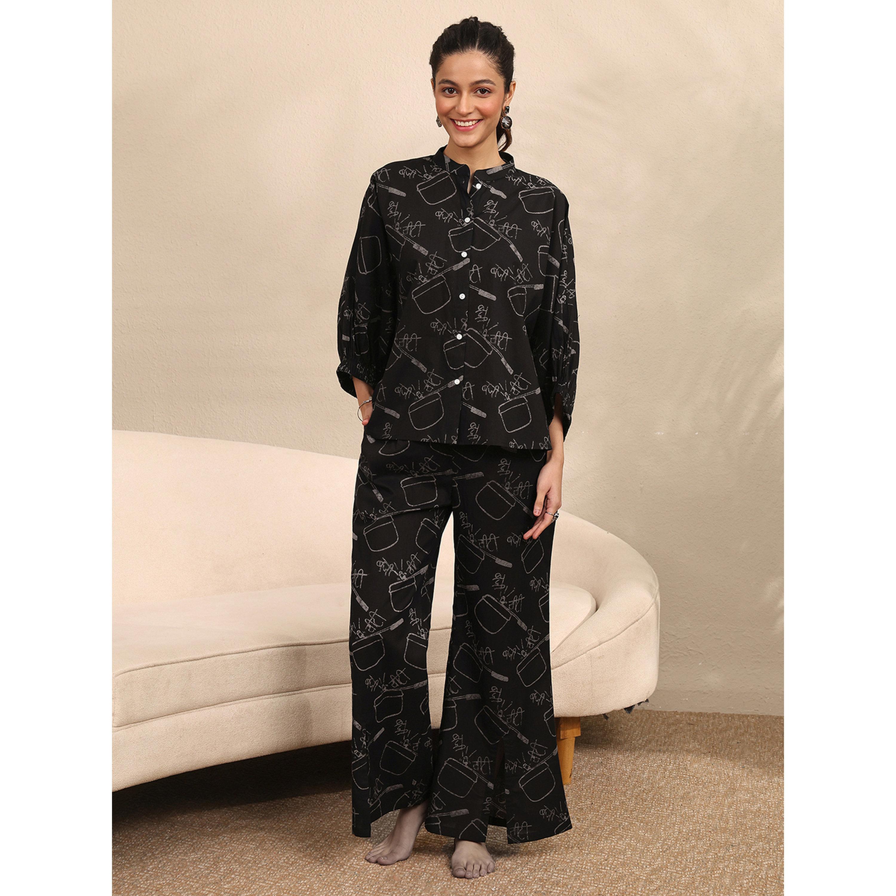 Libas X Styli Black All Over Print Cotton Top and Pants Set-women-clothing-coordsets-image-1