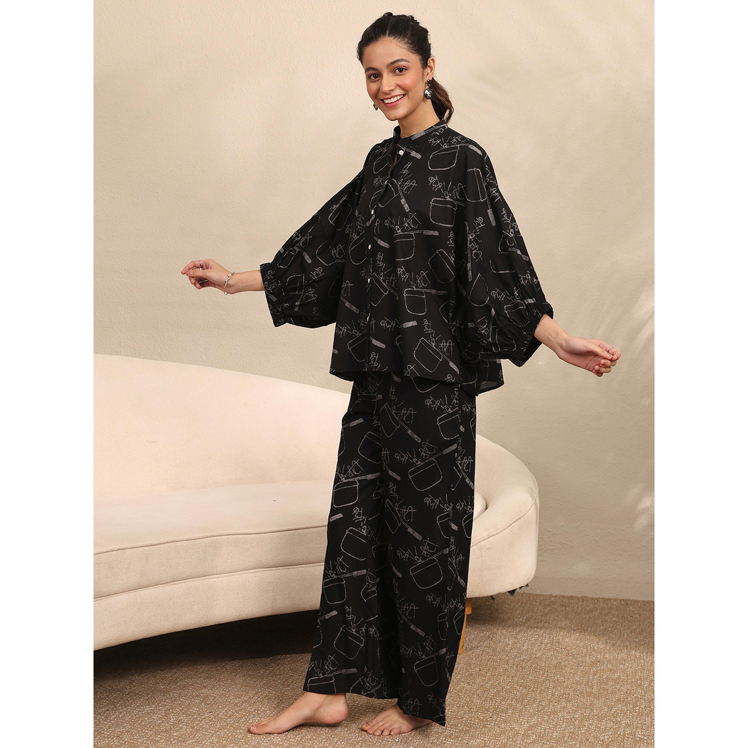 Libas X Styli Black All Over Print Cotton Top and Pants Set-women-clothing-coordsets-image-2