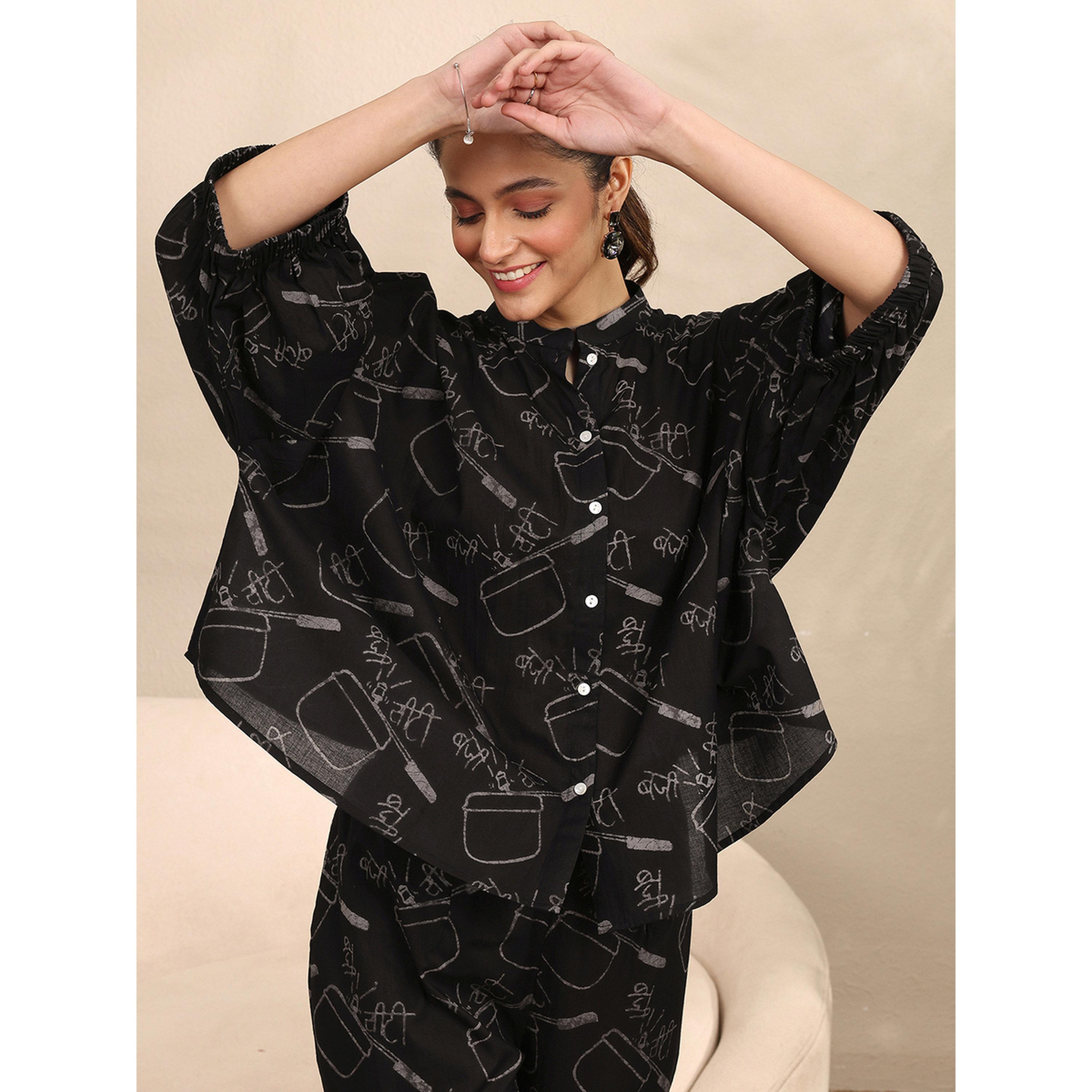 Libas X Styli Black All Over Print Cotton Top and Pants Set-women-clothing-coordsets-image-5