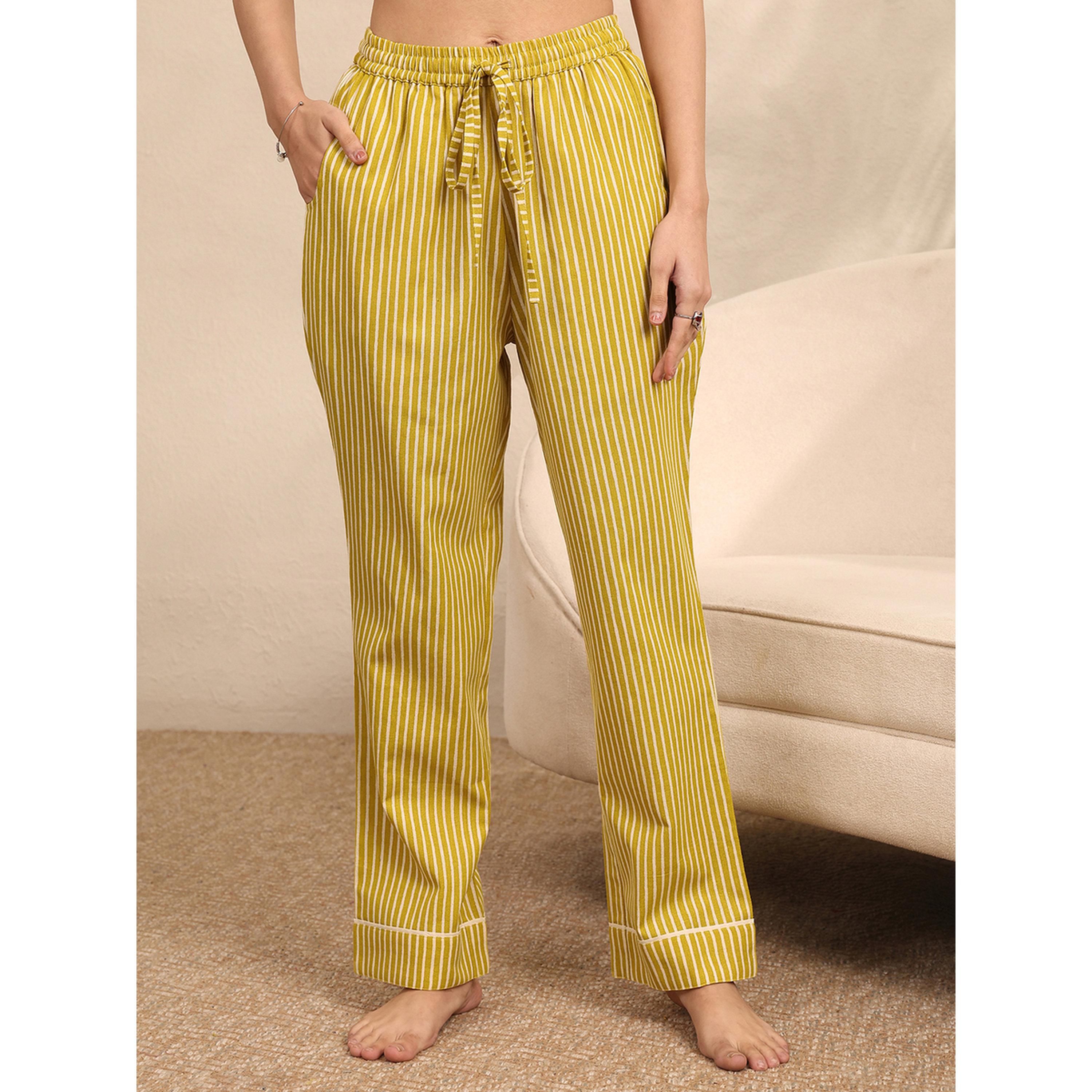 Libas X Styli Yellow Striped Cotton Shirt and Pants Set-women-clothing-coordsets-image-4