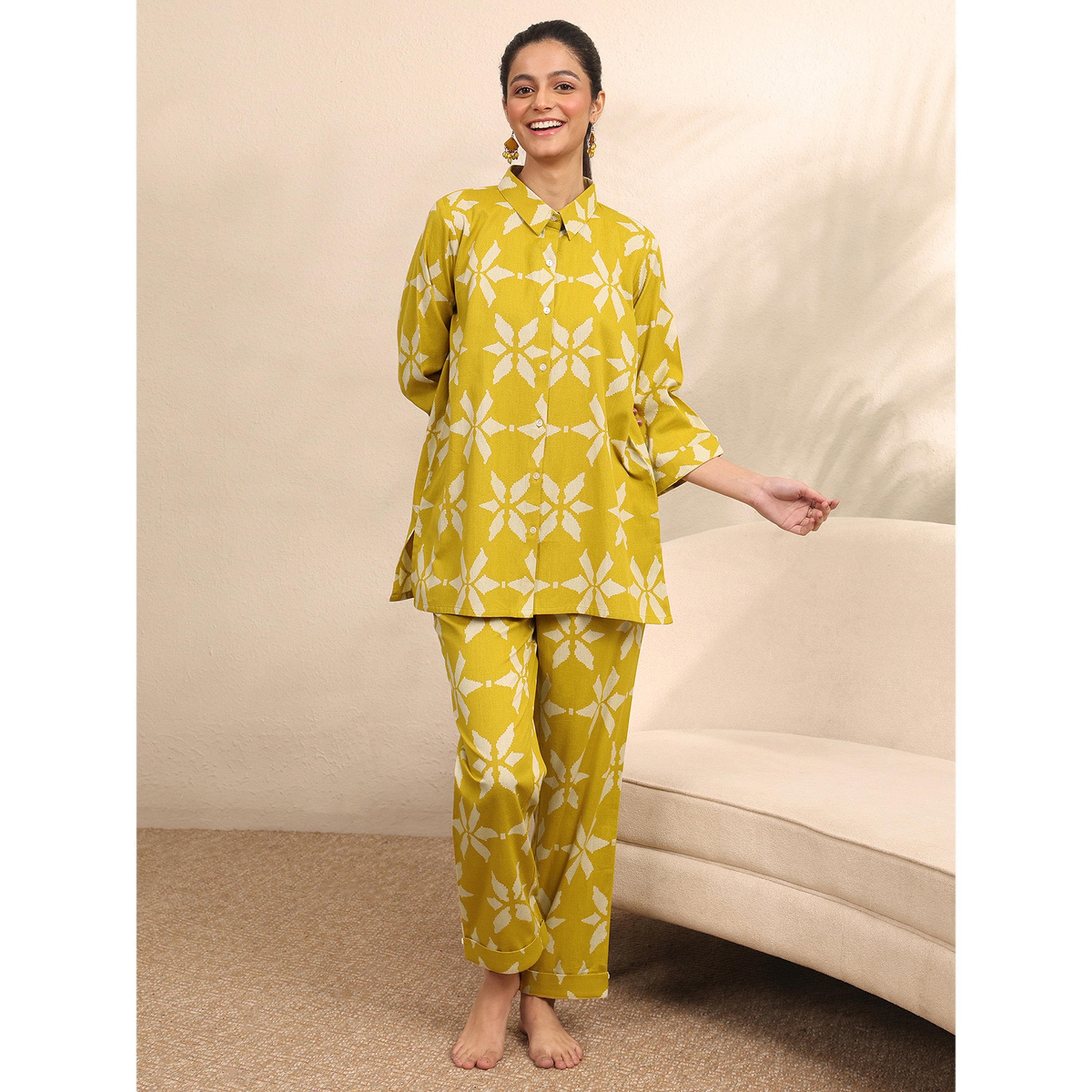 Libas X Styli Mustard Floral Print Shirt and Pants Set-women-clothing-coordsets-image-1