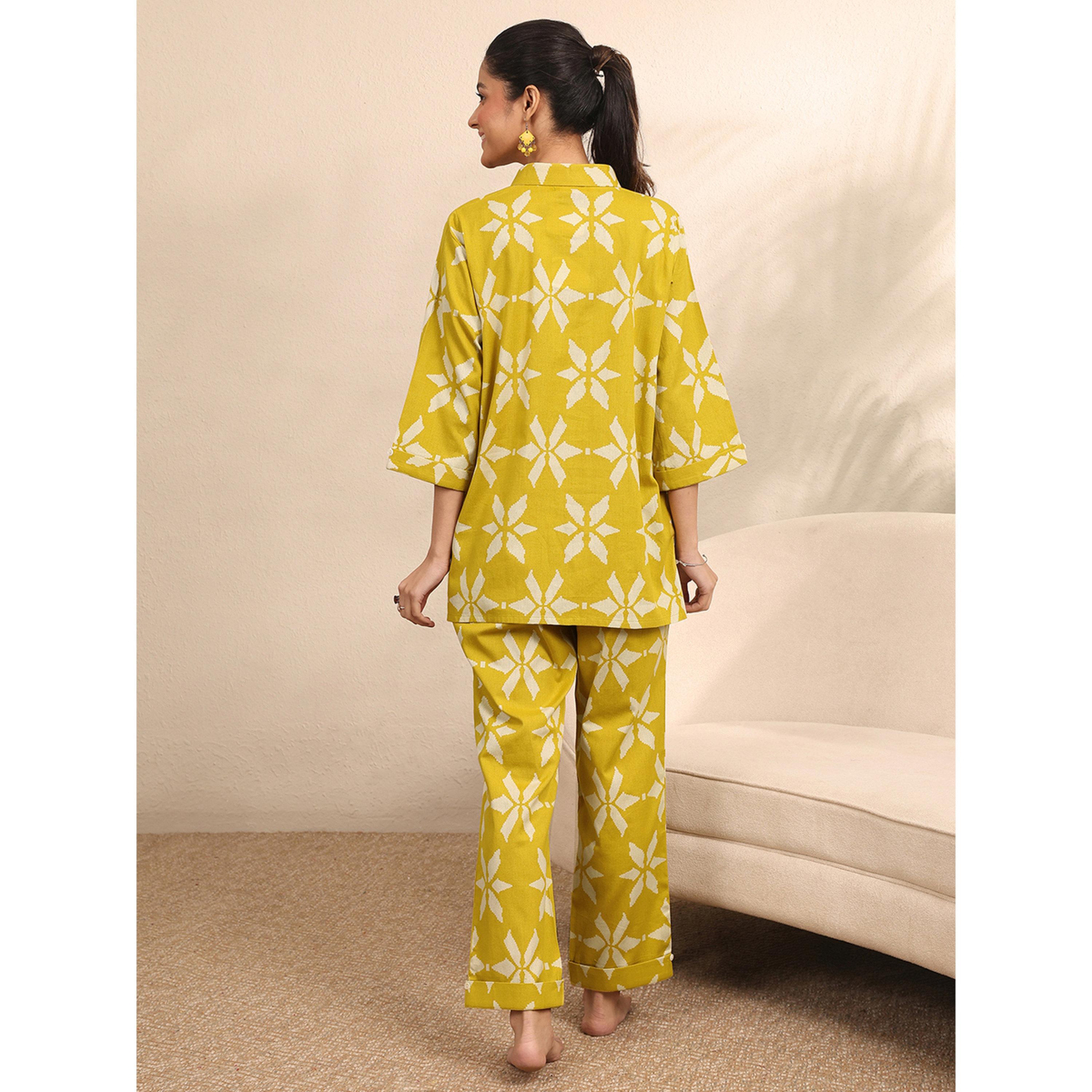 Libas X Styli Mustard Floral Print Shirt and Pants Set-women-clothing-coordsets-image-3