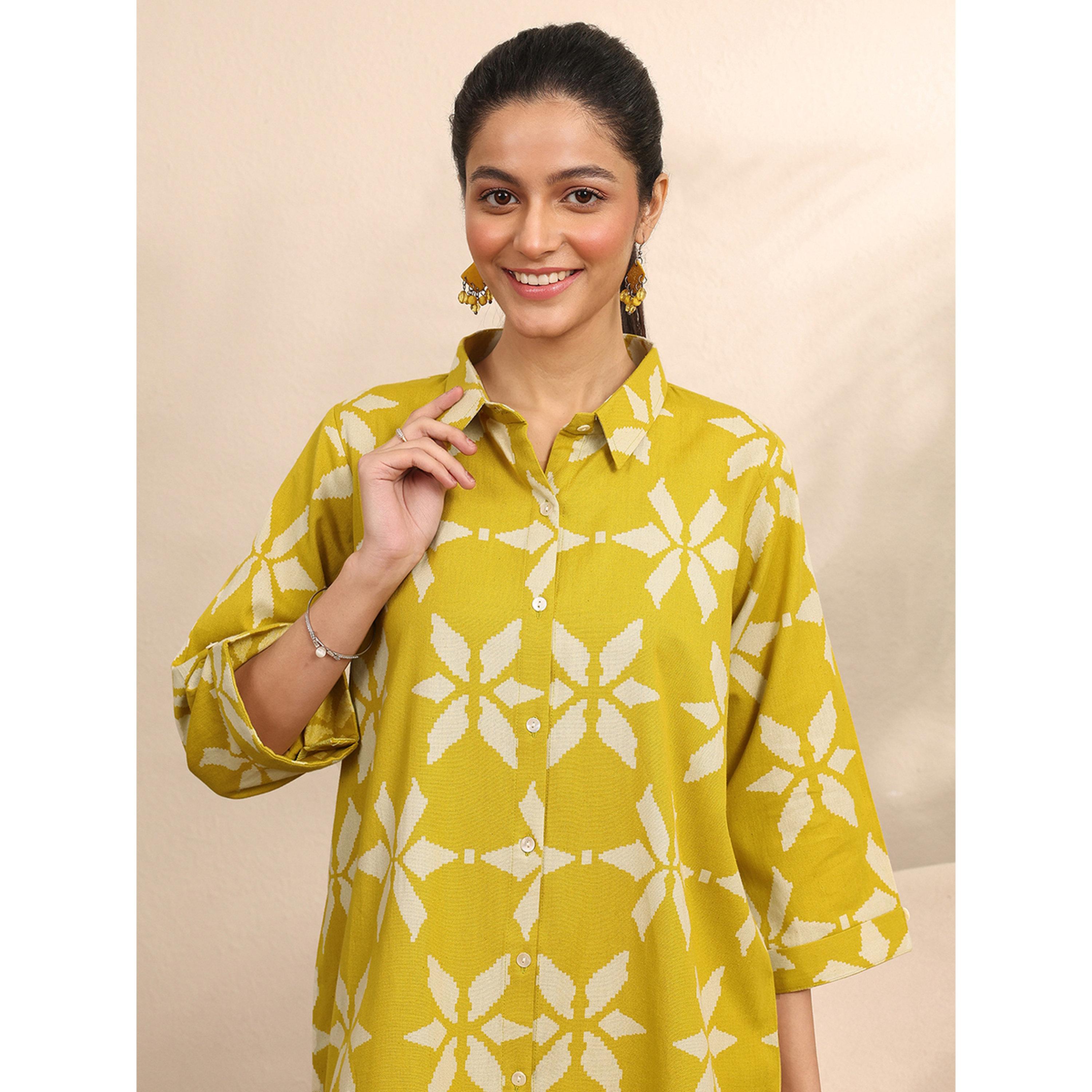 Libas X Styli Mustard Floral Print Shirt and Pants Set-women-clothing-coordsets-image-5