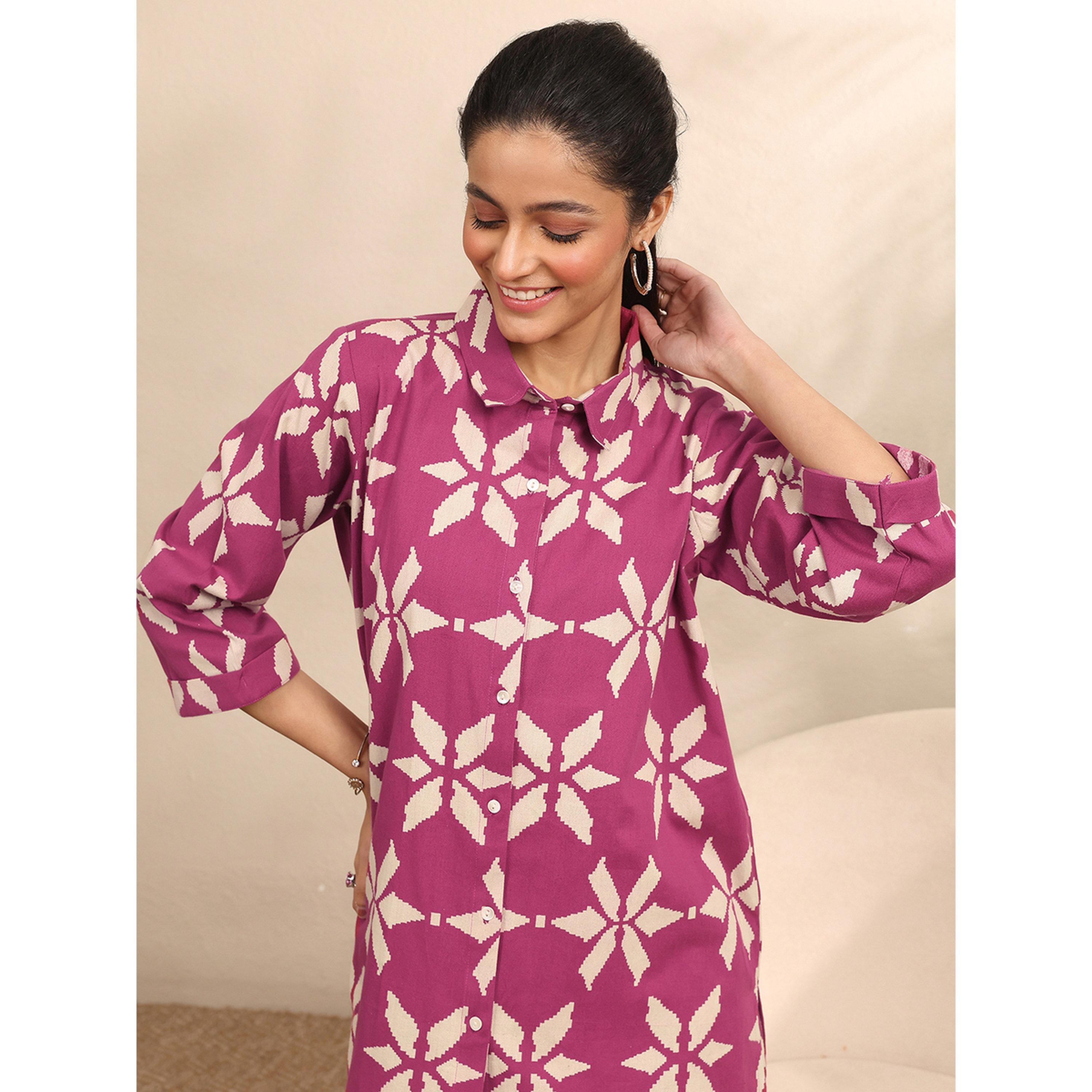 Libas X Styli Burgundy Floral Print Shirt and Pants Set-women-clothing-coordsets-image-5