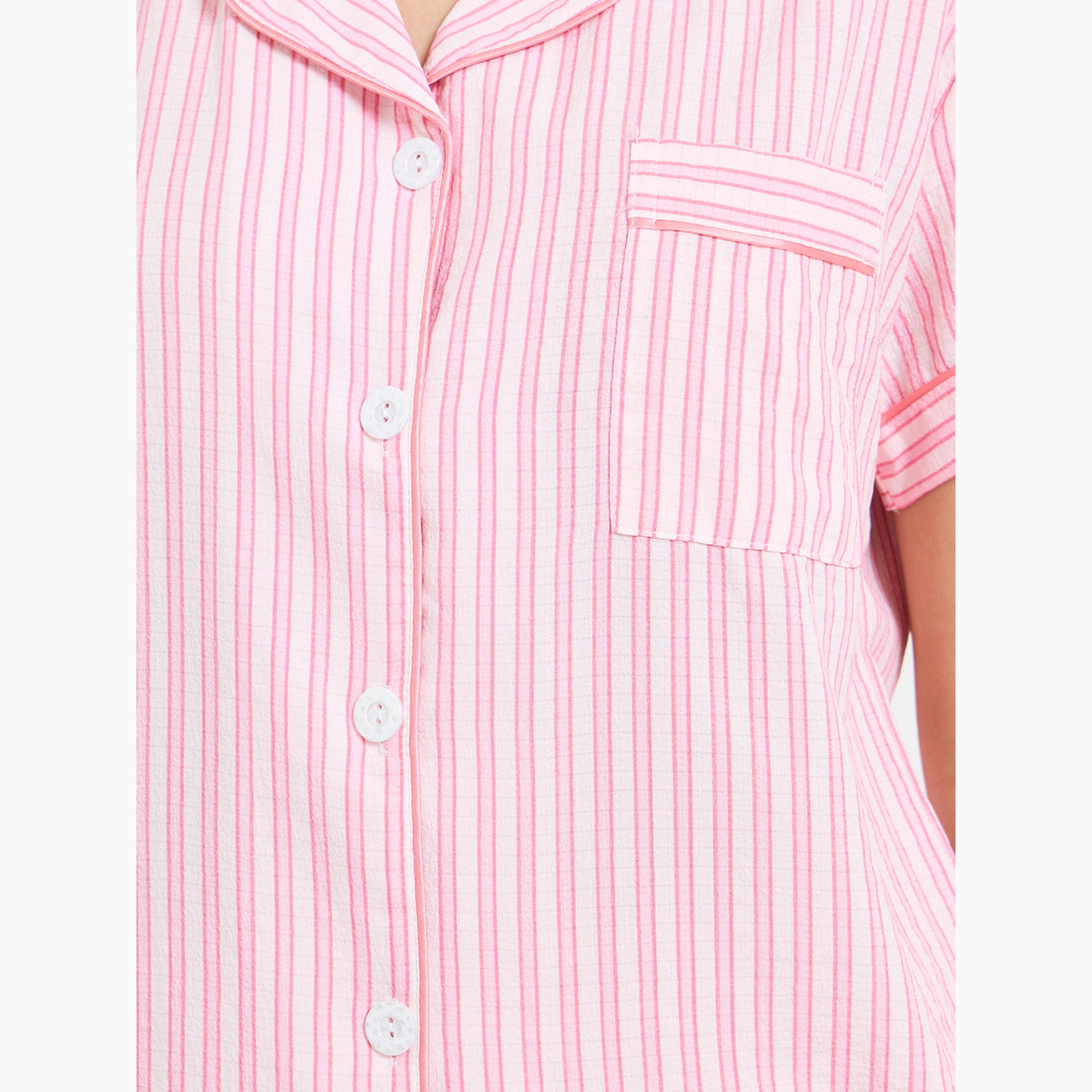 Styli Pink Striped Pocket Shirt and Shorts Set-women-clothing-nightwear-pyjamas-shortsets-image-5