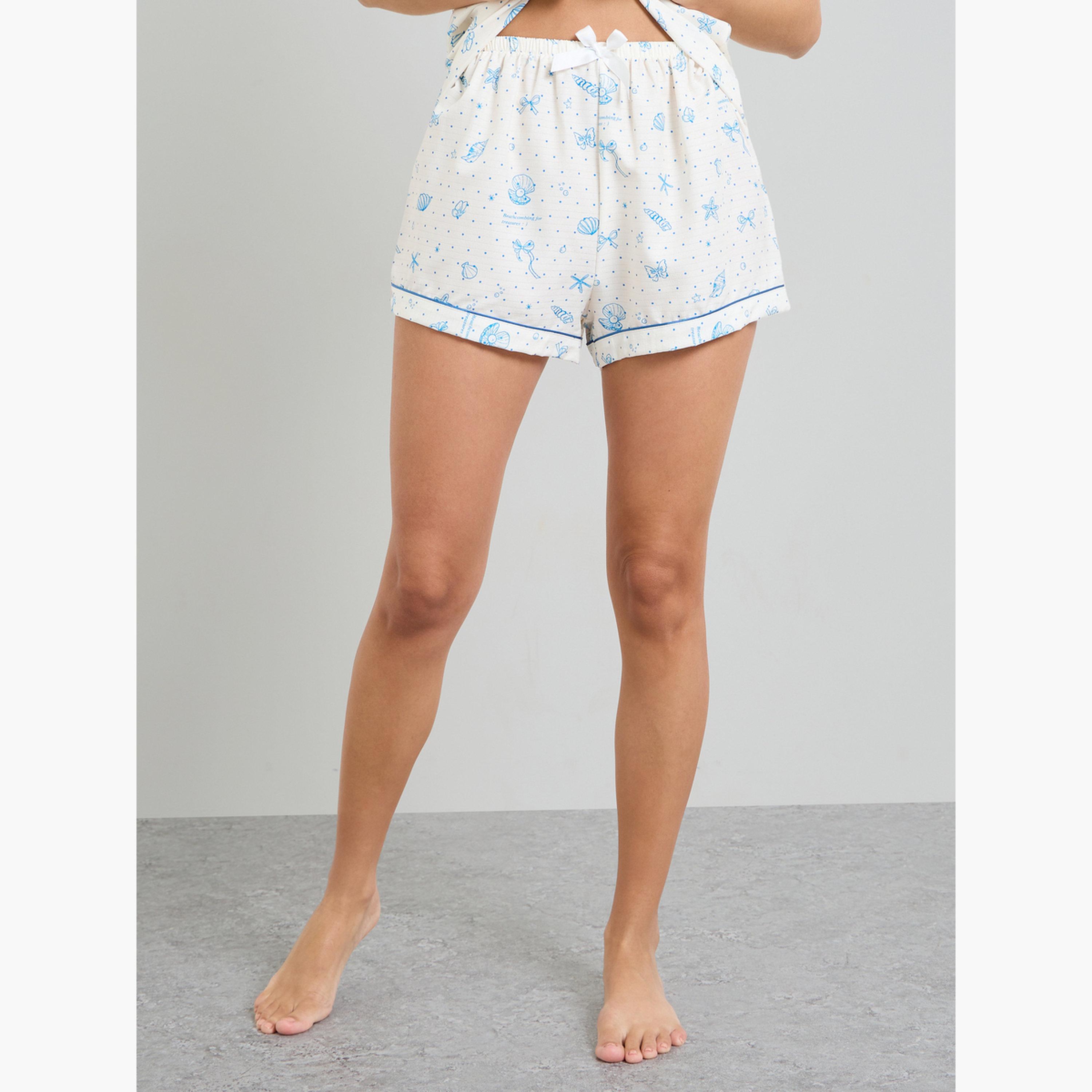 Styli White Shell Polka Print Piped Pocket Shirt and Shorts Set-women-clothing-nightwear-pyjamas-shortsets-image-4