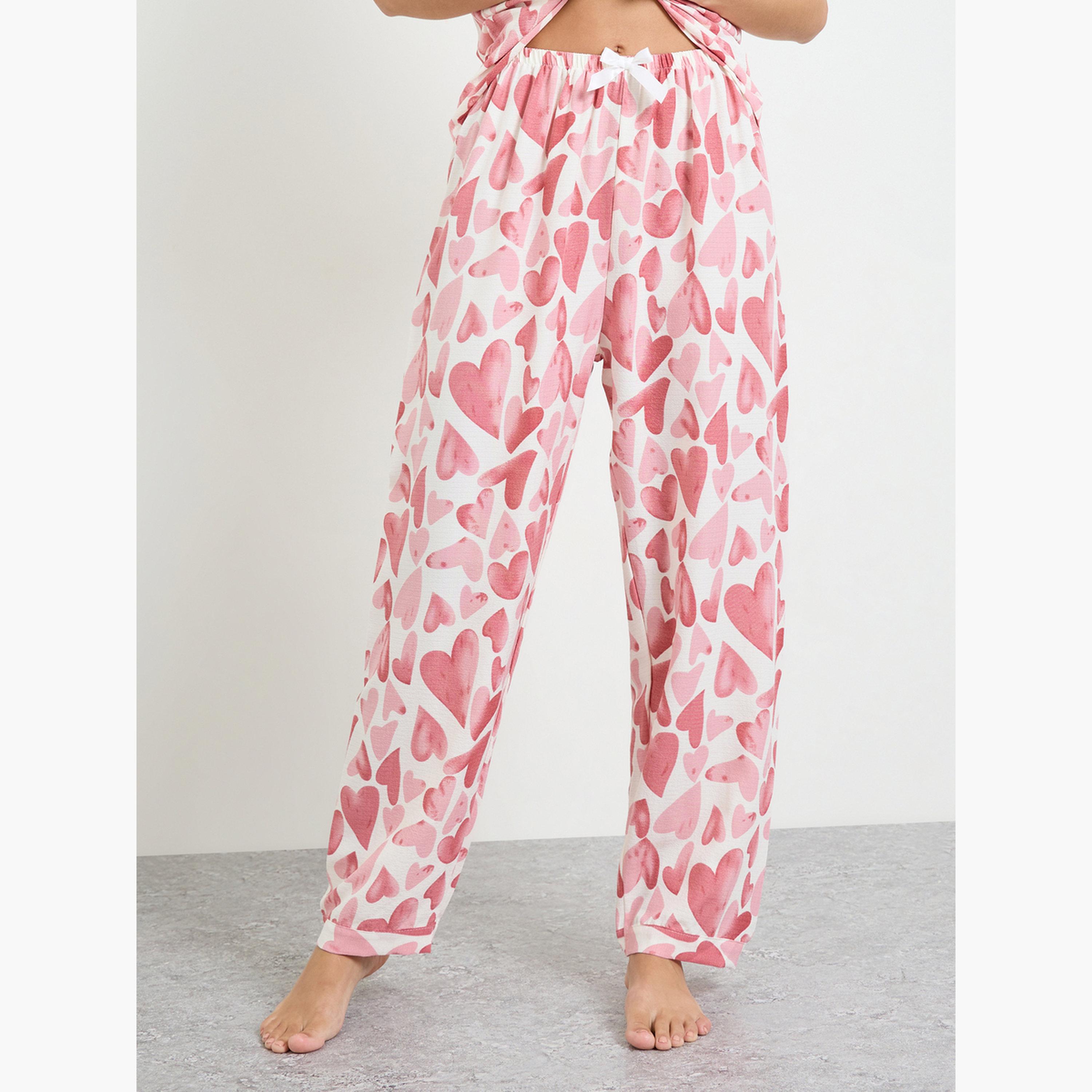 Styli Pink Heart Print Shirt and Pyjama Set-women-clothing-nightwear-pyjamas-longsets-image-4
