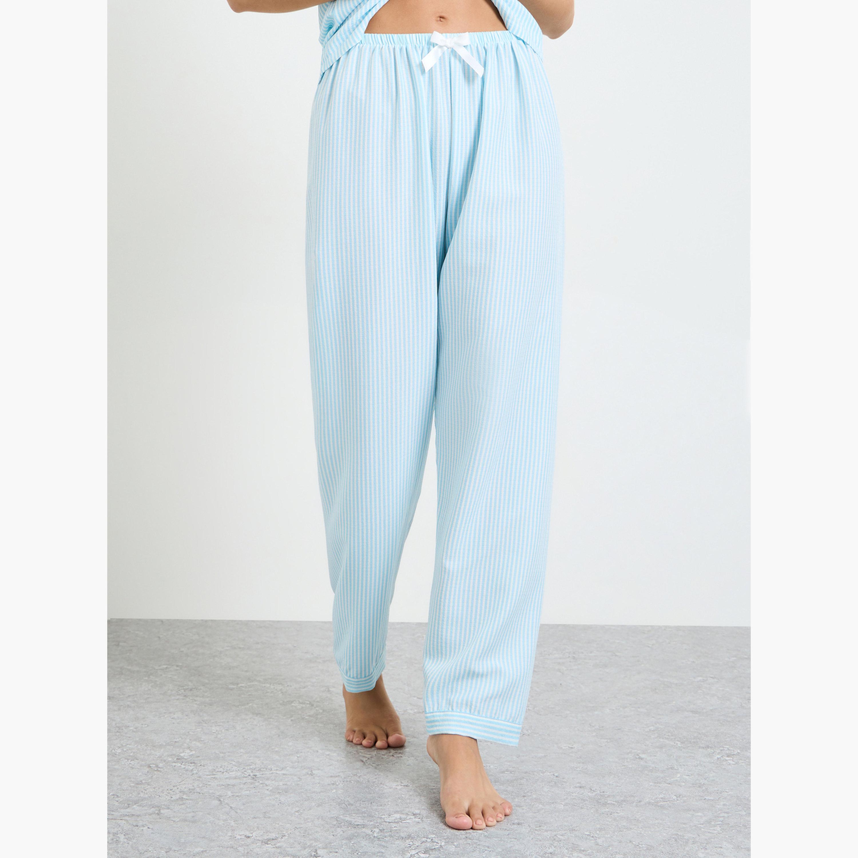 ستايلي - طقم قميص وبنطال بيجاما مخطط باللون الأزرق-women-clothing-nightwear-pyjamas-longsets-image-4