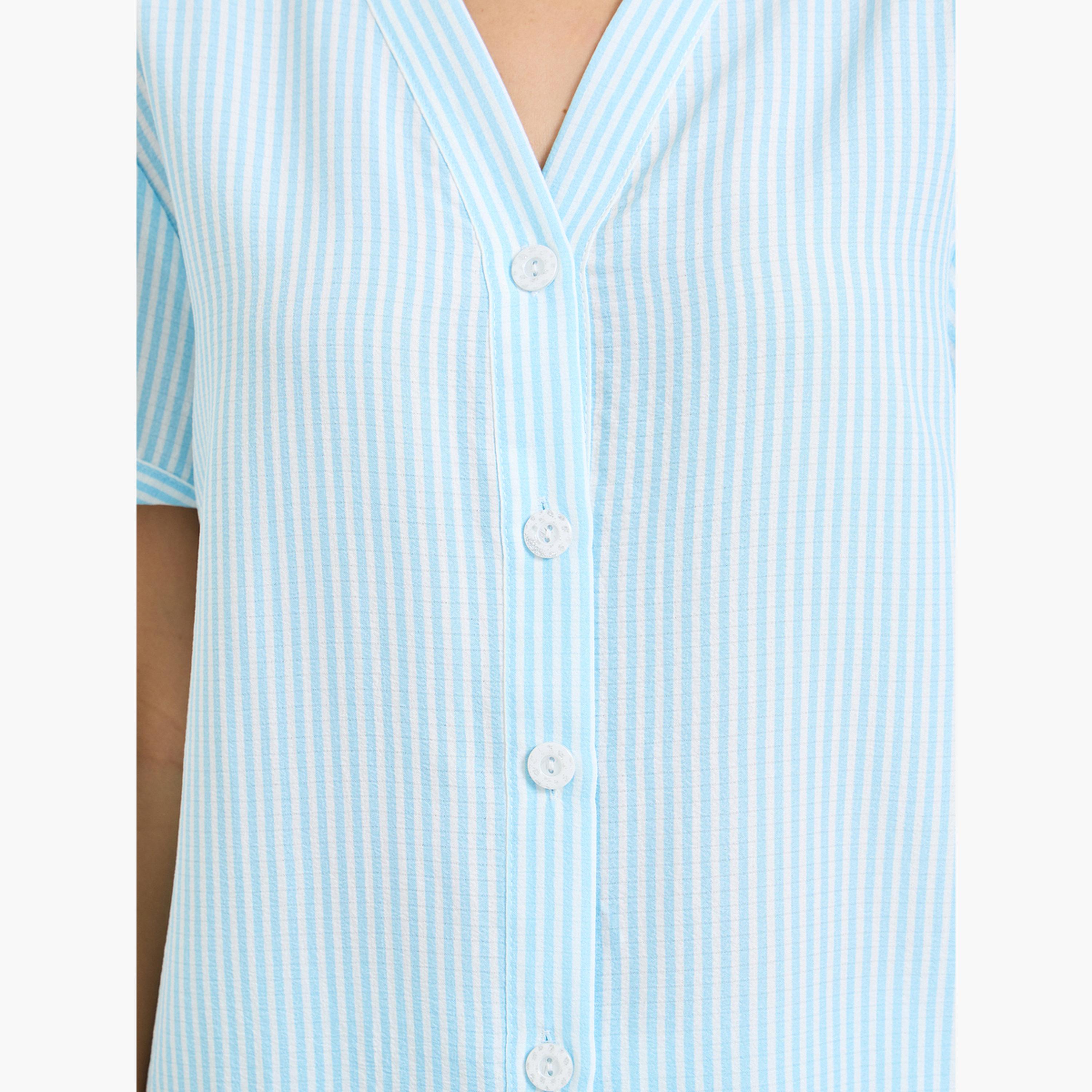 ستايلي - طقم قميص وبنطال بيجاما مخطط باللون الأزرق-women-clothing-nightwear-pyjamas-longsets-image-5