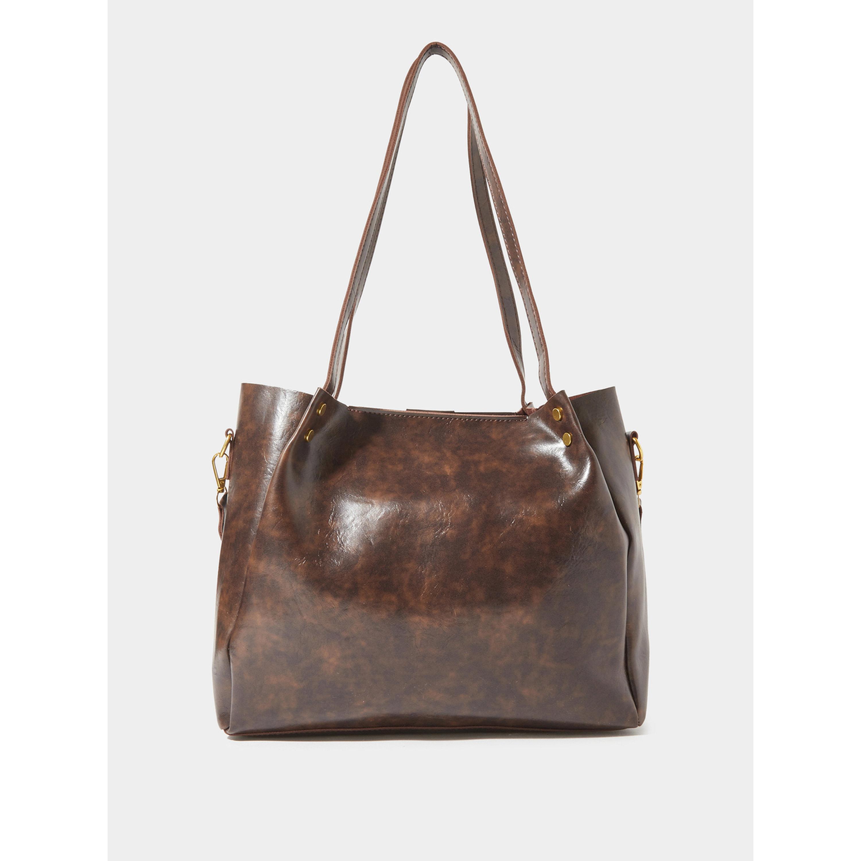 شنطة كتف من الجلد الصناعي وحزام كانفاس منسوج باللون البني-women-bagsandwallets-handbags-image-3