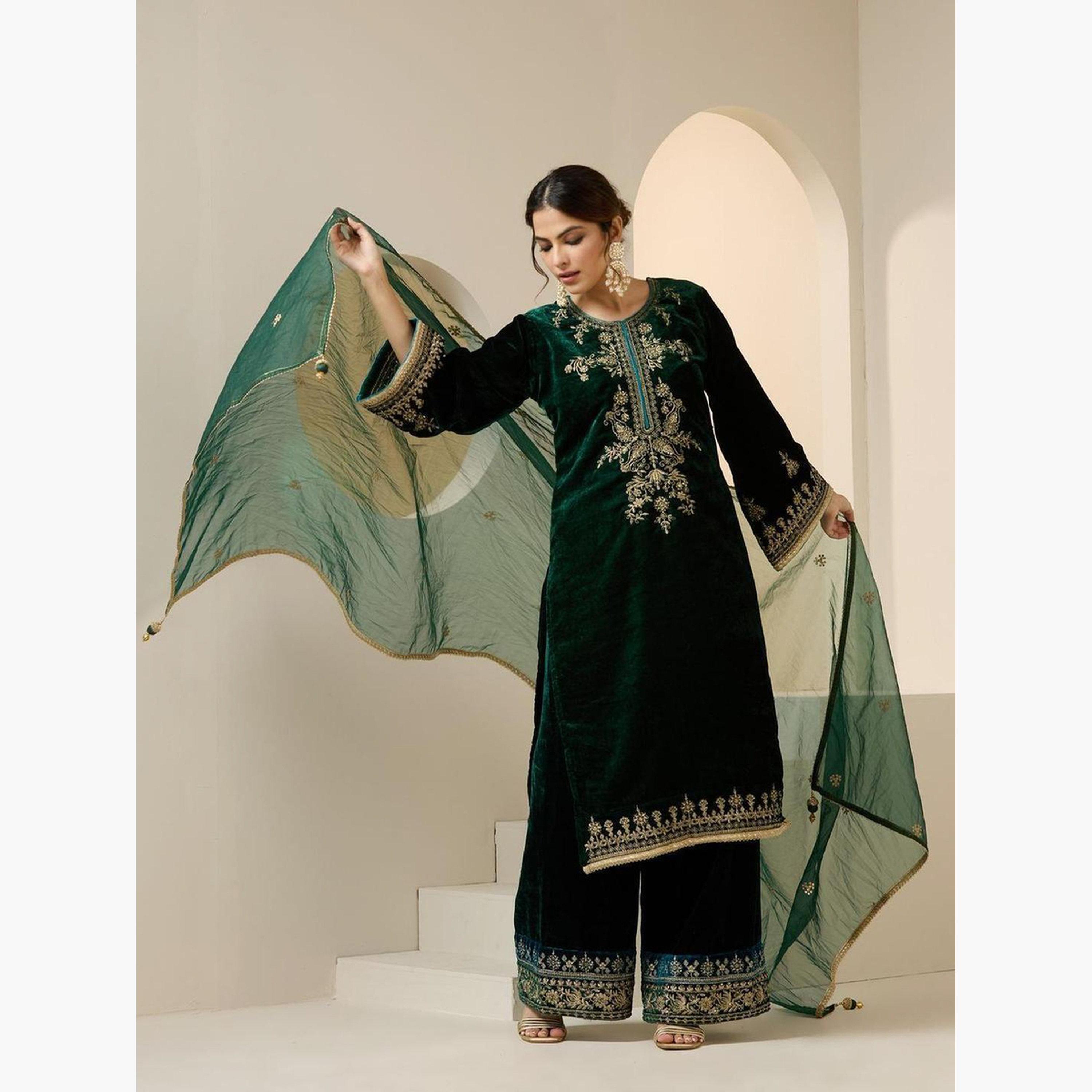 مجموعة من تونيك مطبوع وبنطال بالازو مع دوباتا-women-clothing-ethnicwear-kurtasets-image-1