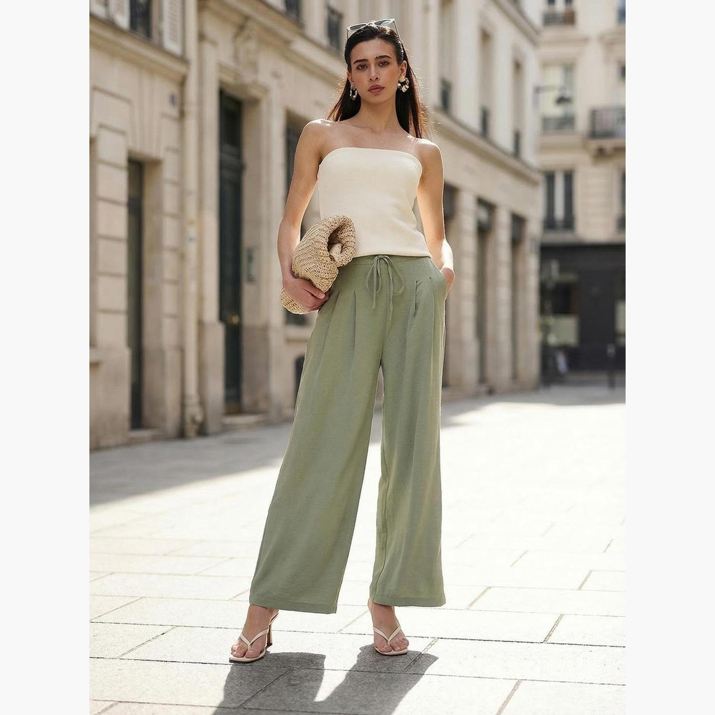 بنطال سادة بقصة مريحة زيتي فاتح-women-clothing-bottoms-joggers-image-2
