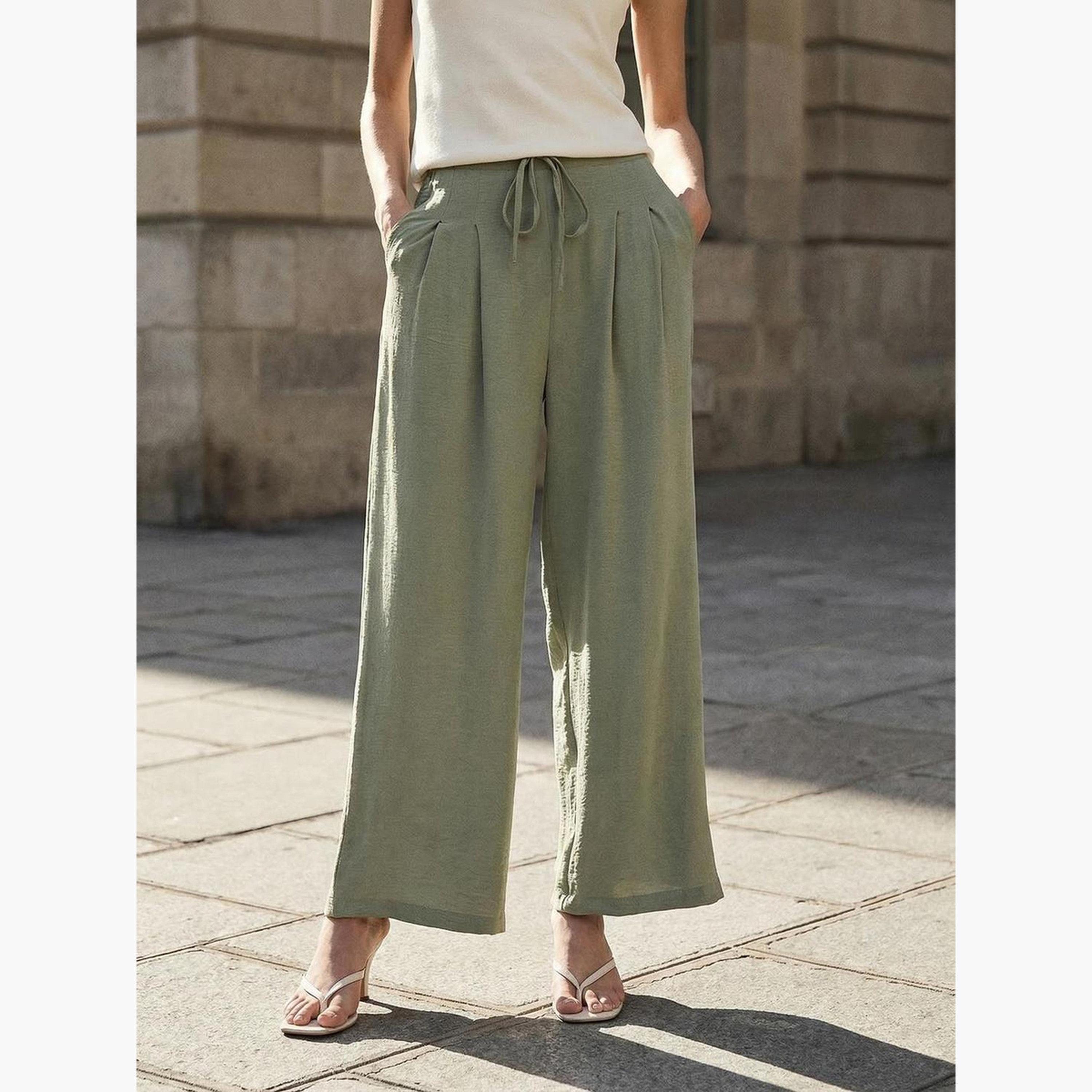 بنطال سادة بقصة مريحة زيتي فاتح-women-clothing-bottoms-joggers-image-3