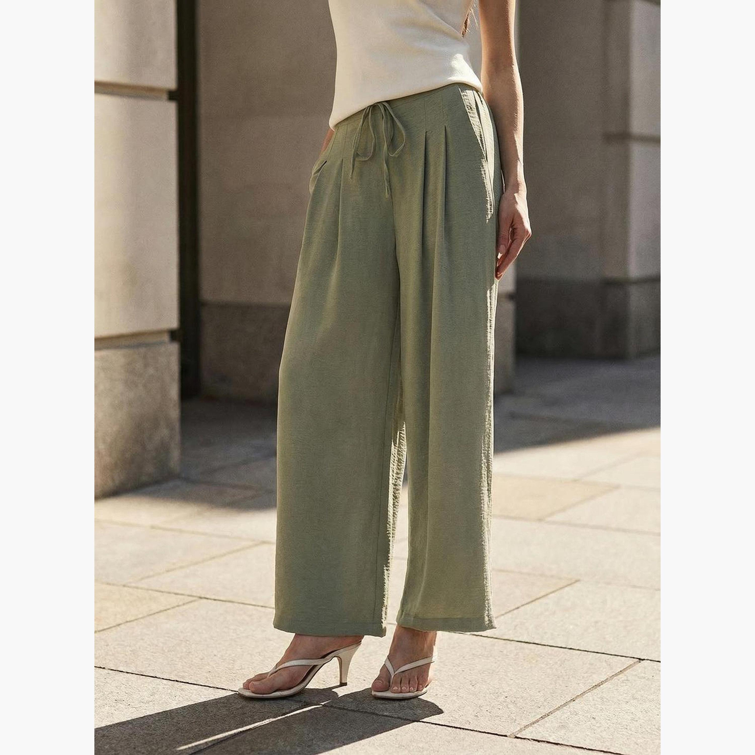 بنطال سادة بقصة مريحة زيتي فاتح-women-clothing-bottoms-joggers-image-4