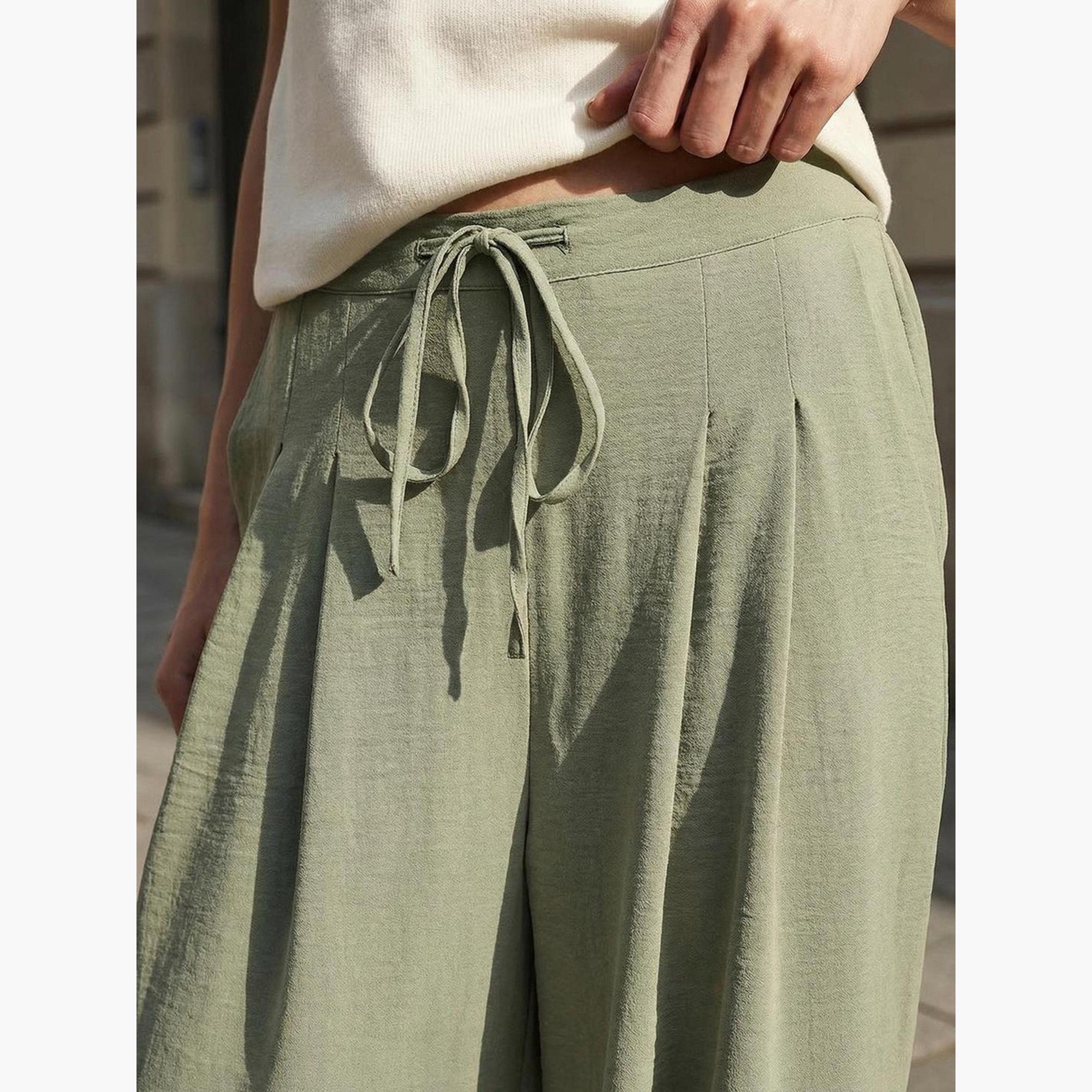 بنطال سادة بقصة مريحة زيتي فاتح-women-clothing-bottoms-joggers-image-5