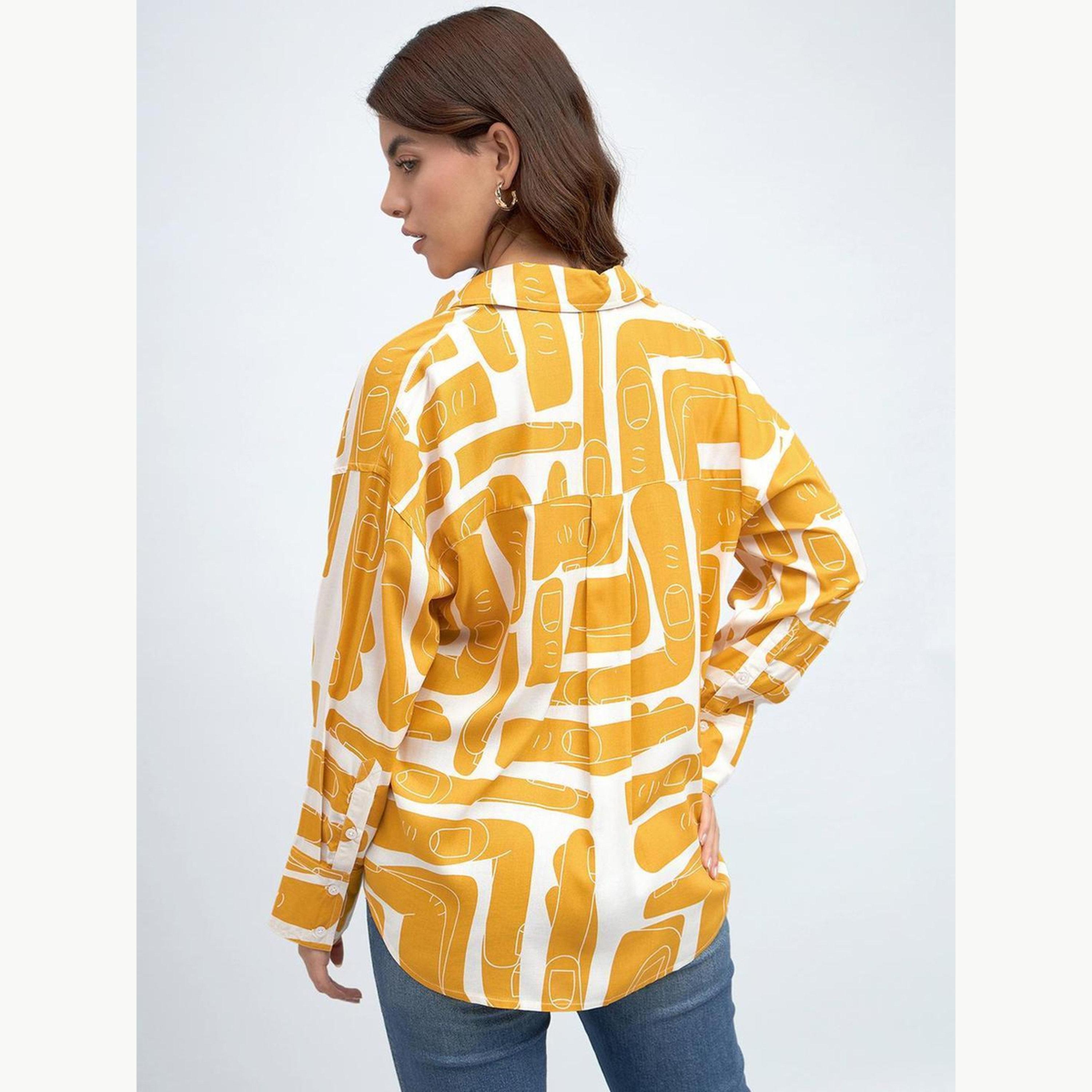 Dennis Lingo X Styli Mustard Rayon Printed Relaxed Shirt-women-clothing-shirtsandblouses-shirts-image-4