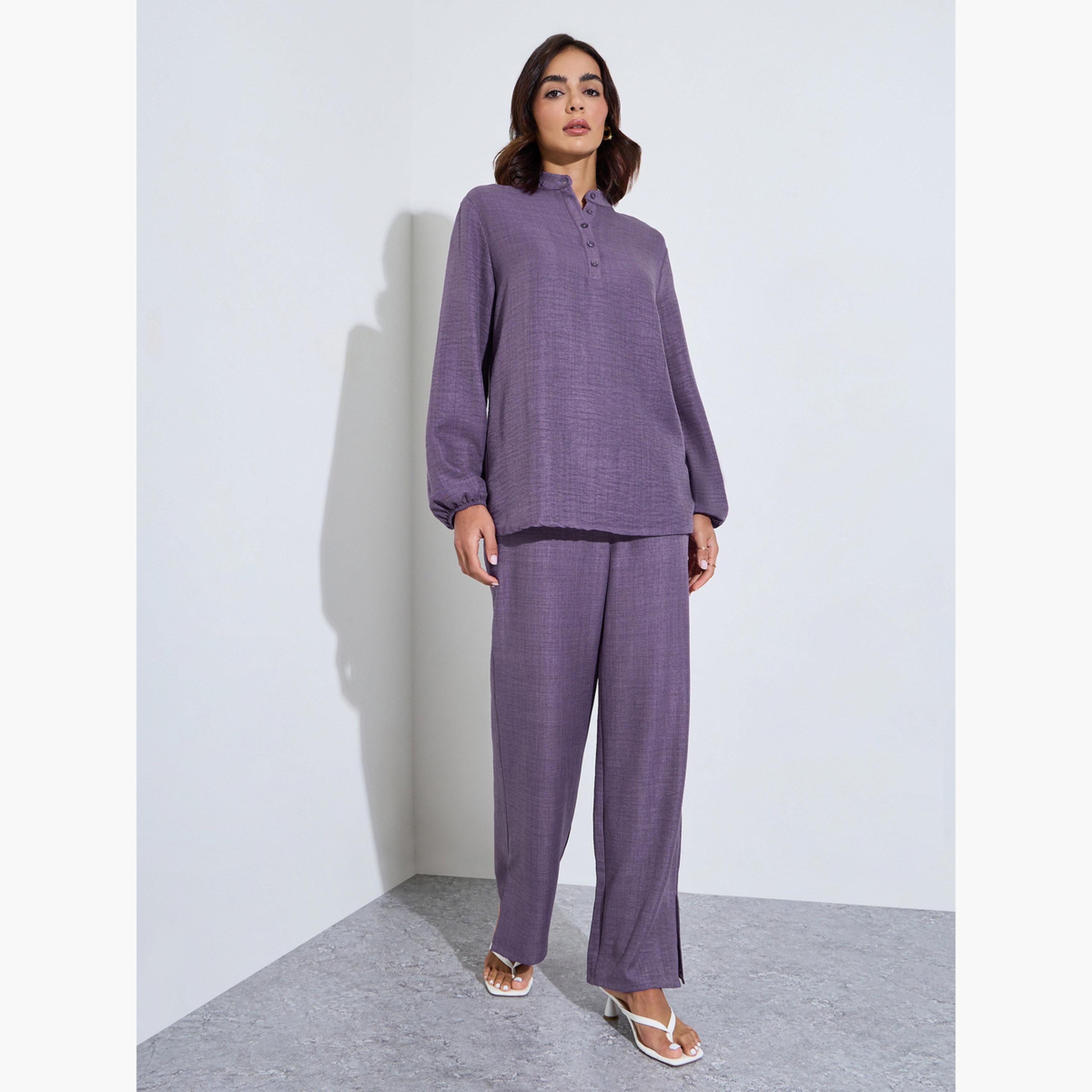 Amirah X Styli Purple Oversized Longline Top and Pants Modest Set-women-arabicclothing-sets-image-1