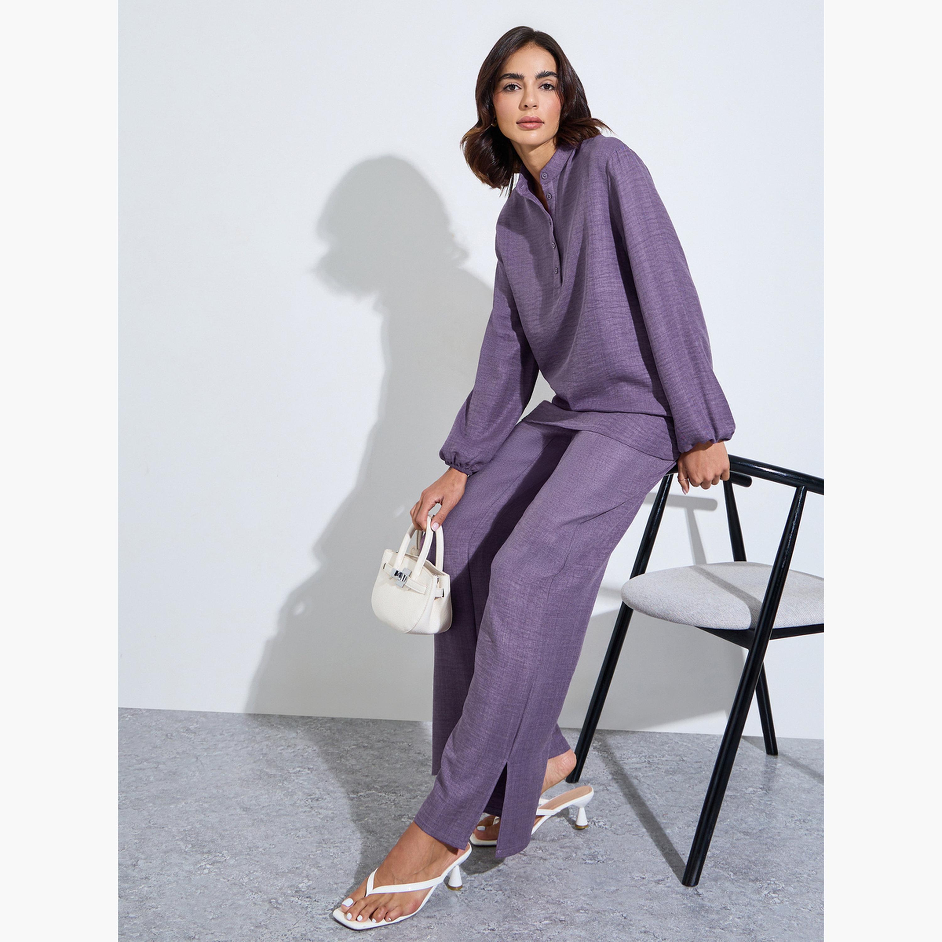 Amirah X Styli Purple Oversized Longline Top and Pants Modest Set-women-arabicclothing-sets-image-2