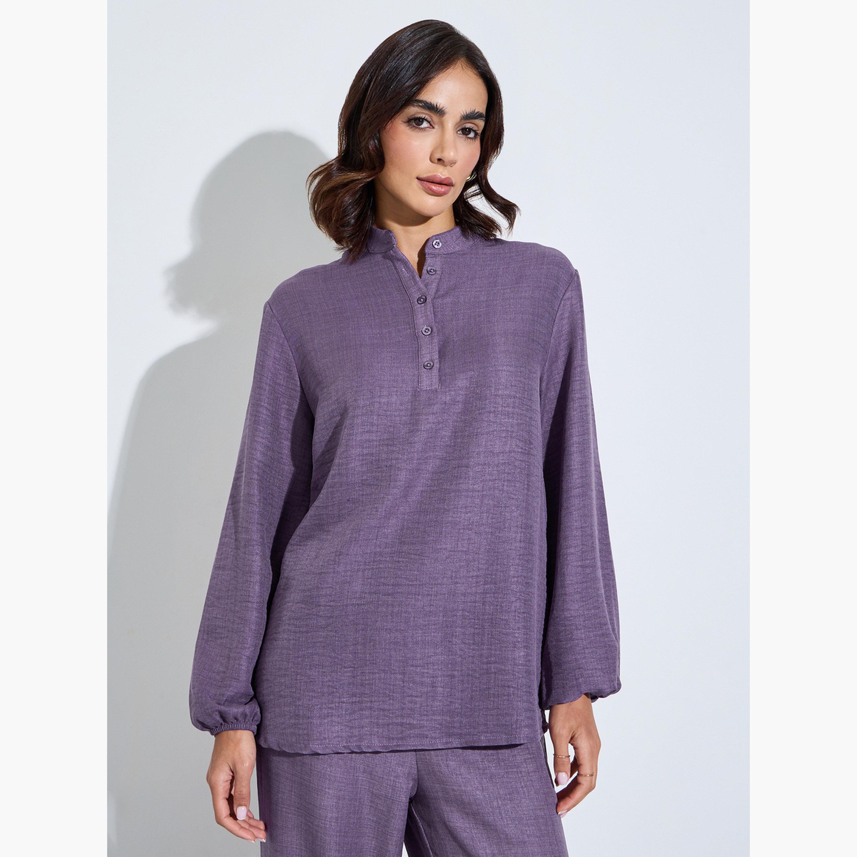 Amirah X Styli Purple Oversized Longline Top and Pants Modest Set-women-arabicclothing-sets-image-3