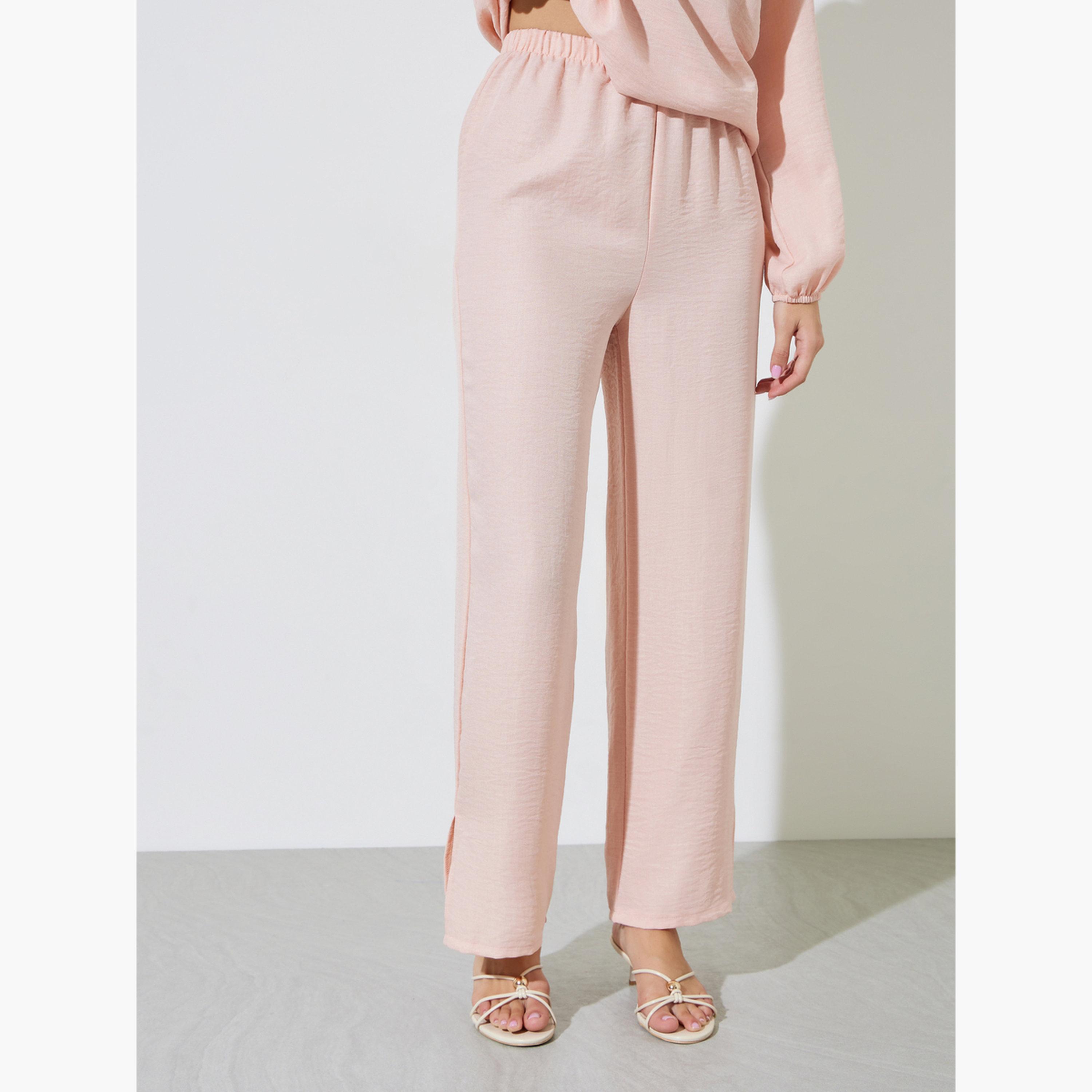 Amirah X Styli Light Pink Long Sleeves Top and Wide Leg Pants Modest Set-women-clothing-coordsets-image-5