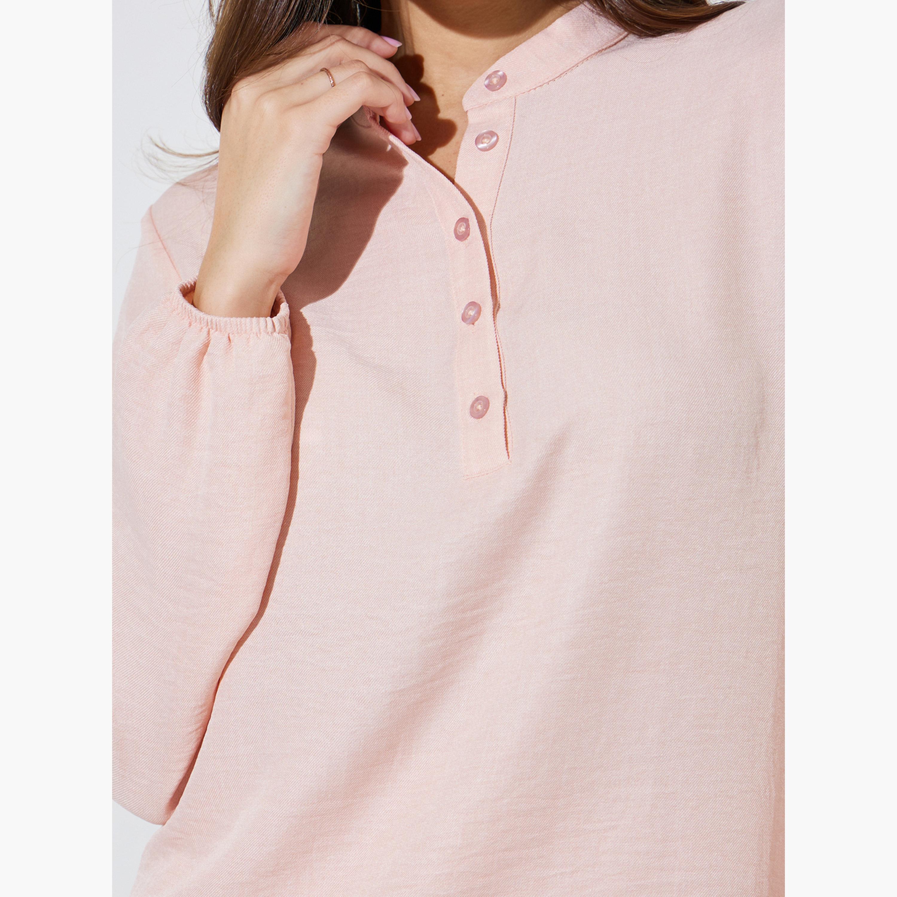 Amirah X Styli Light Pink Long Sleeves Top and Wide Leg Pants Modest Set-women-clothing-coordsets-image-6