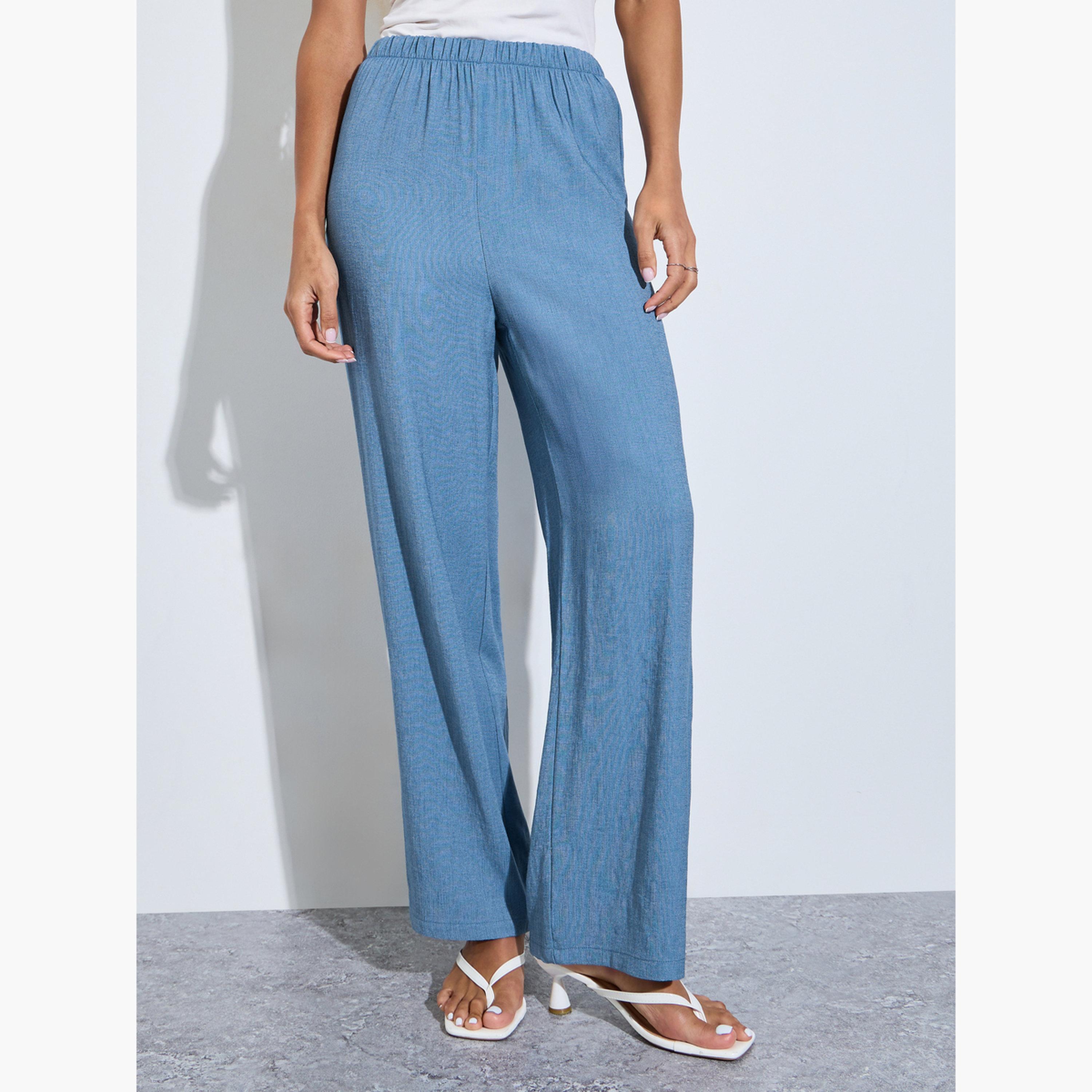 Amirah X Styli Blue Plain Longline Shirt and Pants Modest Set-women-clothing-coordsets-image-5