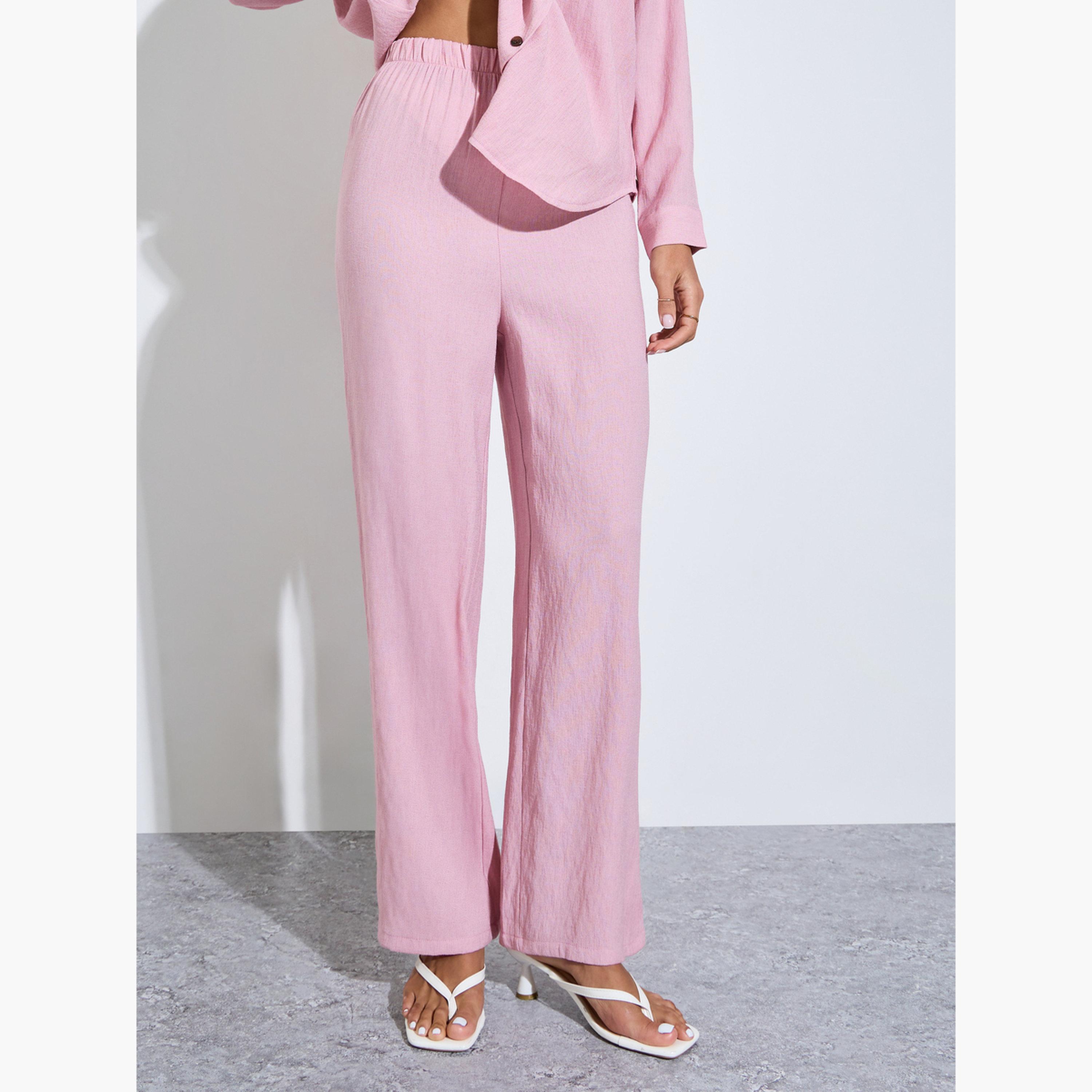 Amirah X Styli Pink Plain Longline Shirt and Pants Modest Set-women-clothing-coordsets-image-4