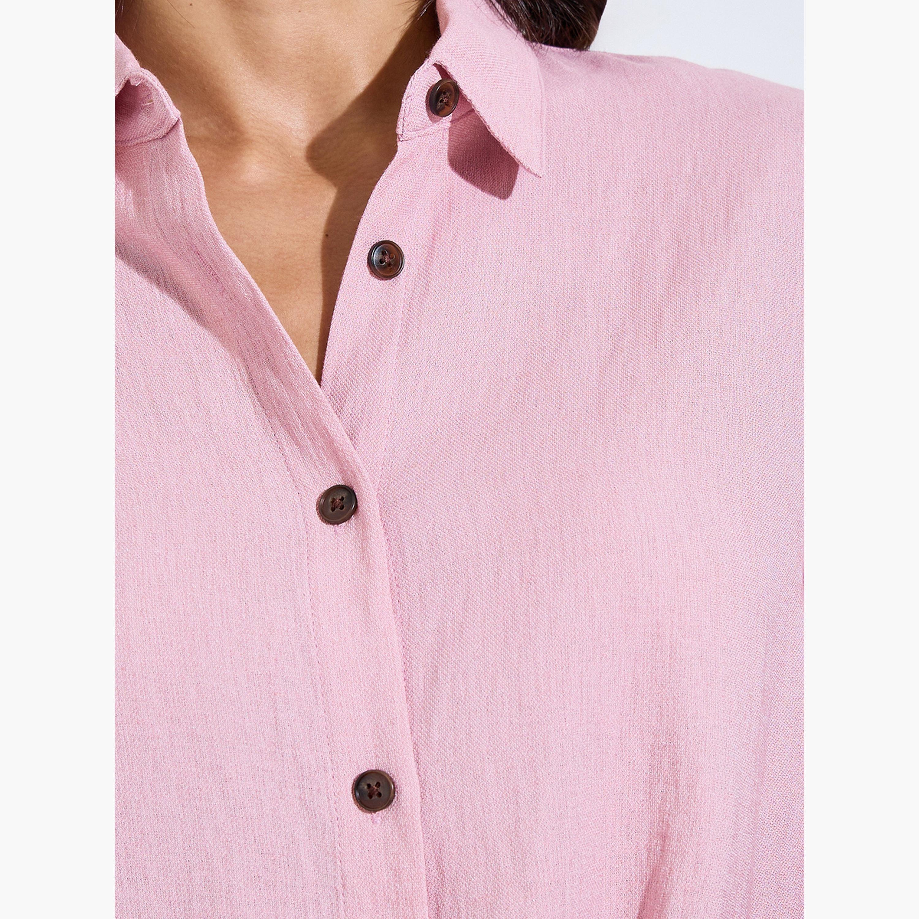 Amirah X Styli Pink Plain Longline Shirt and Pants Modest Set-women-clothing-coordsets-image-5