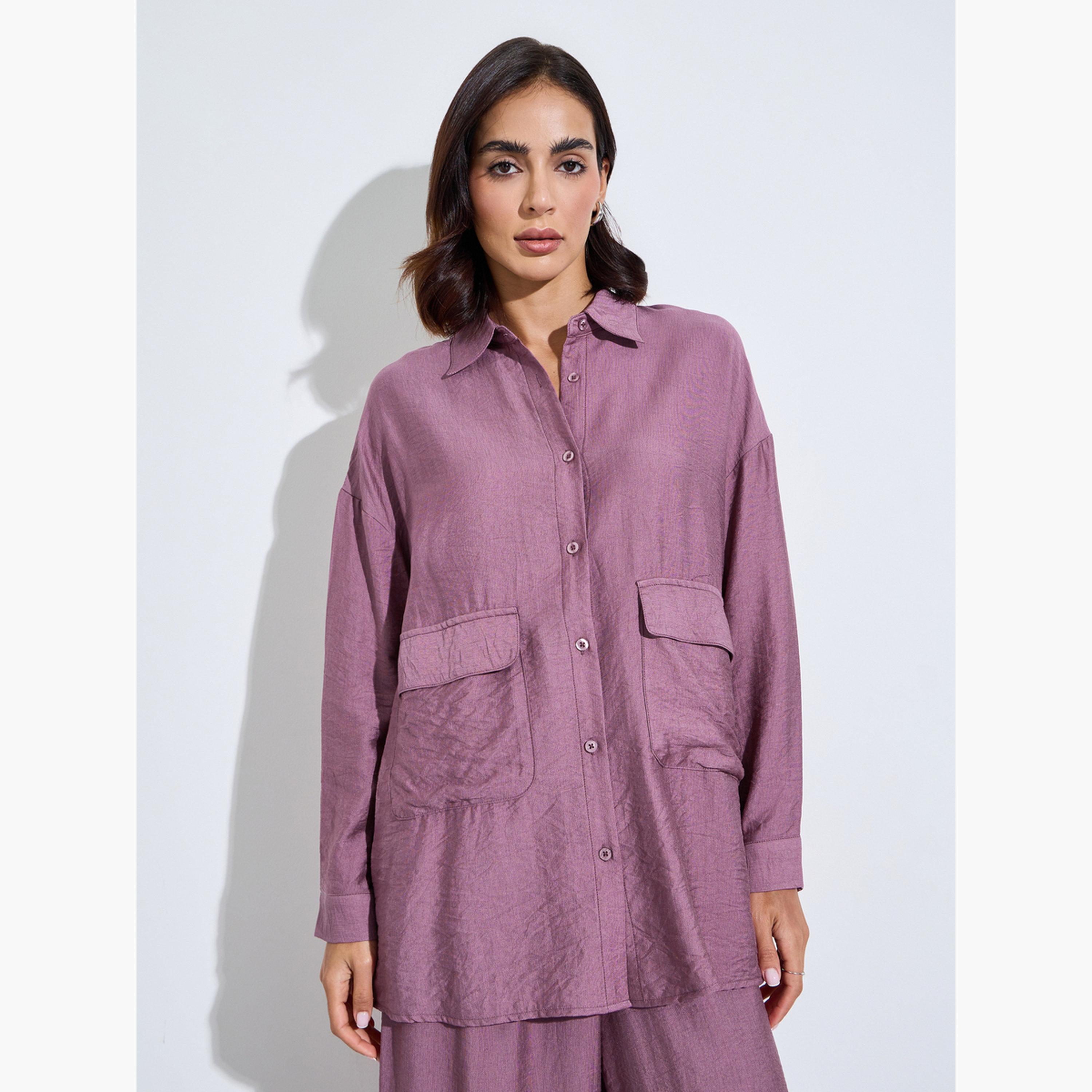 Amirah X Styli Purple Oversized Shirt and Wide Leg Pants Modest Set-women-arabicclothing-sets-image-2