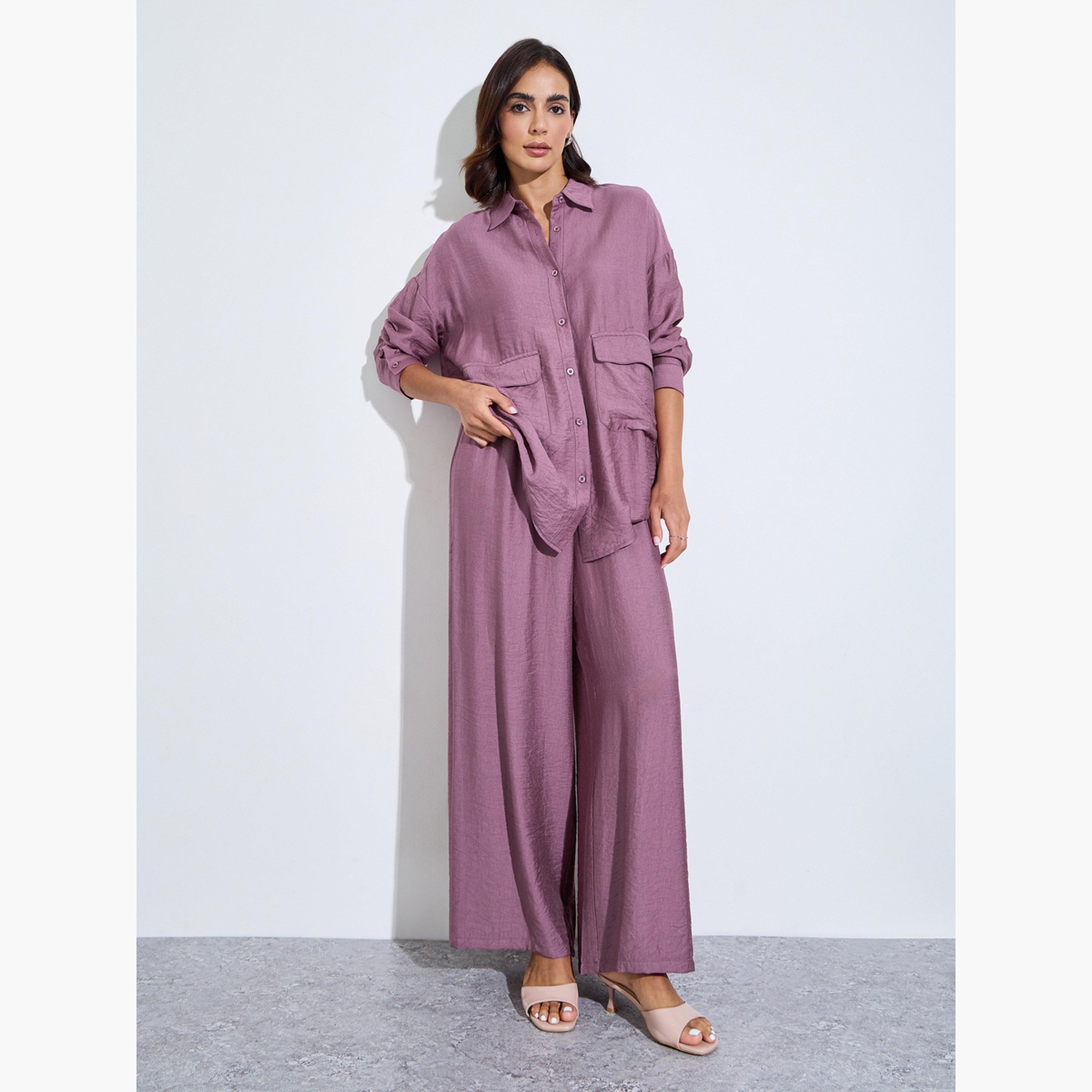Amirah X Styli Purple Oversized Shirt and Wide Leg Pants Modest Set-women-arabicclothing-sets-image-3