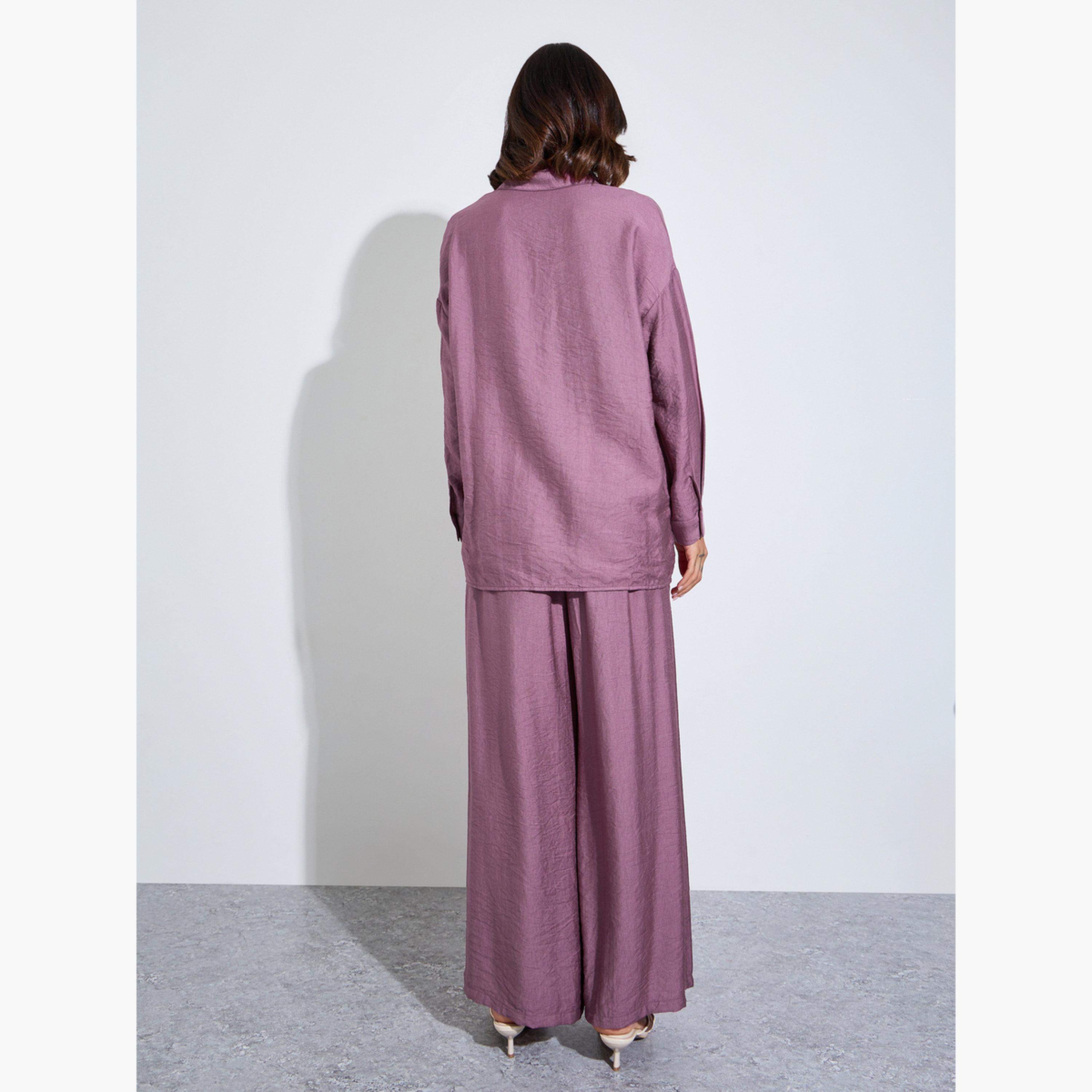 Amirah X Styli Purple Oversized Shirt and Wide Leg Pants Modest Set-women-arabicclothing-sets-image-4