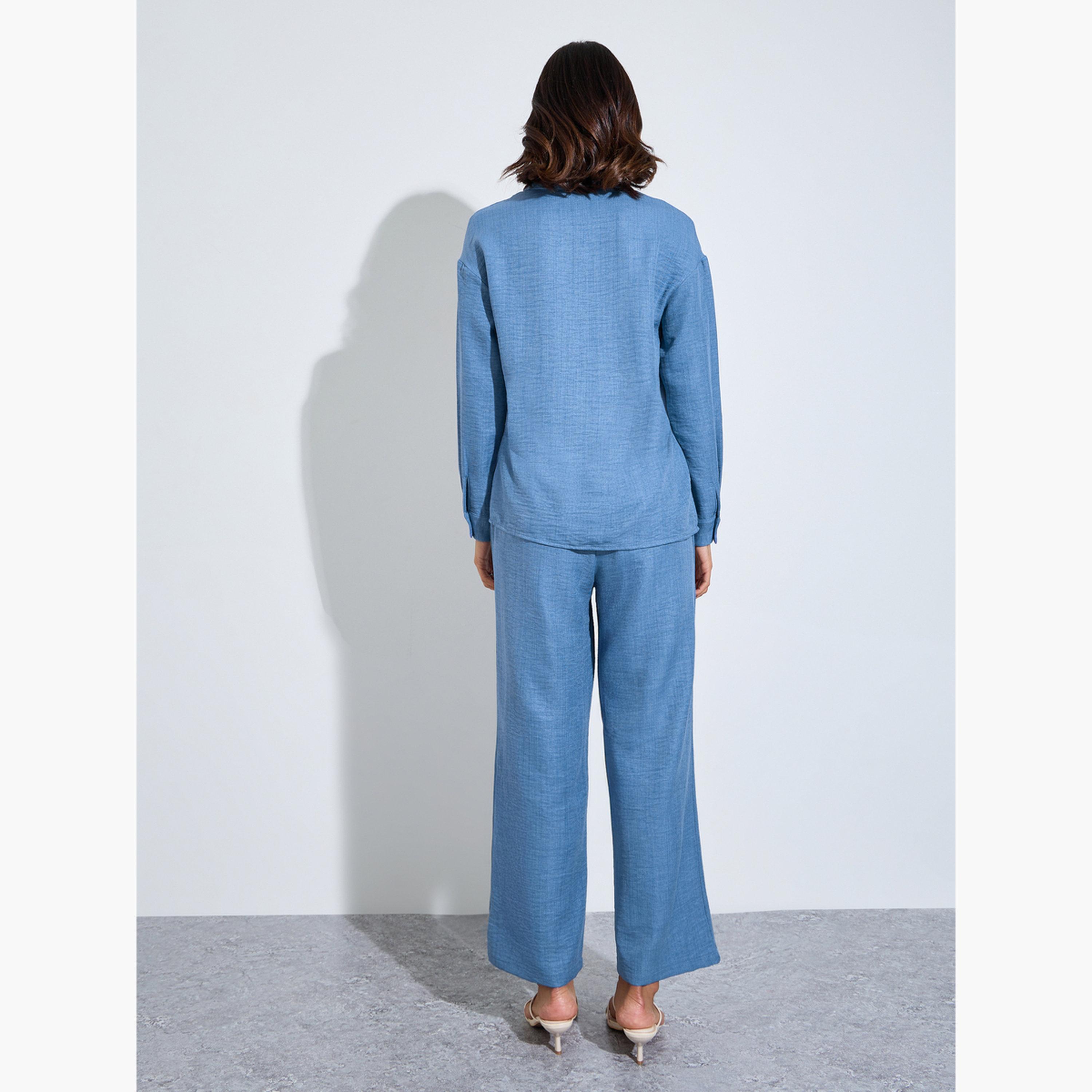 Amirah X Styli Blue Relaxed Shirt and Straight Leg Pants Modest Set-women-arabicclothing-sets-image-4