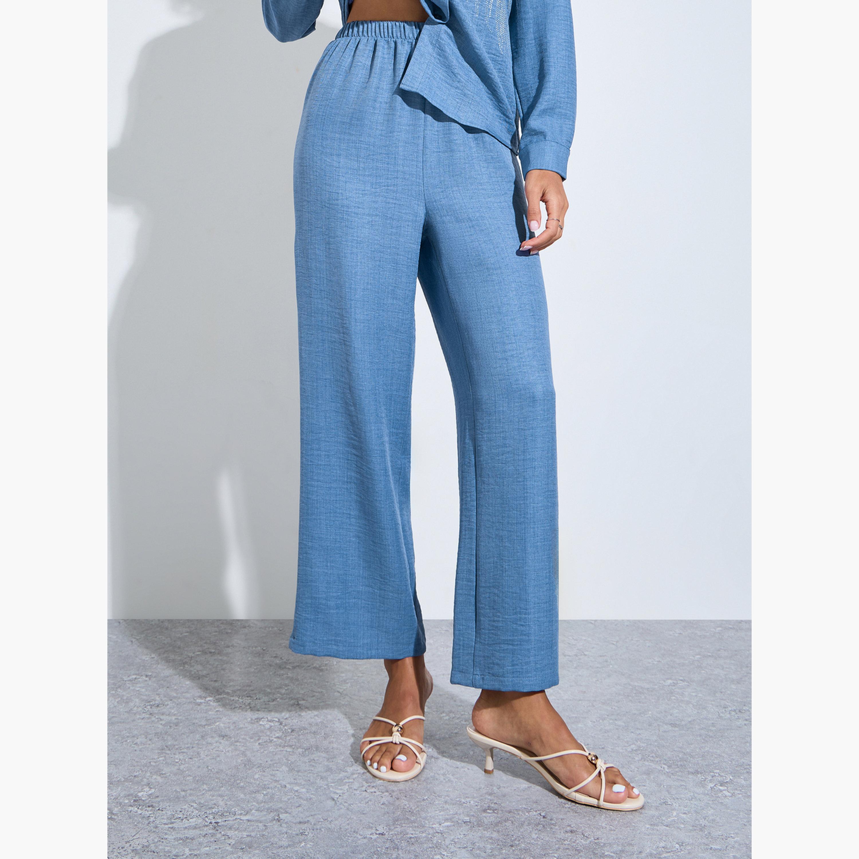 Amirah X Styli Blue Relaxed Shirt and Straight Leg Pants Modest Set-women-arabicclothing-sets-image-5