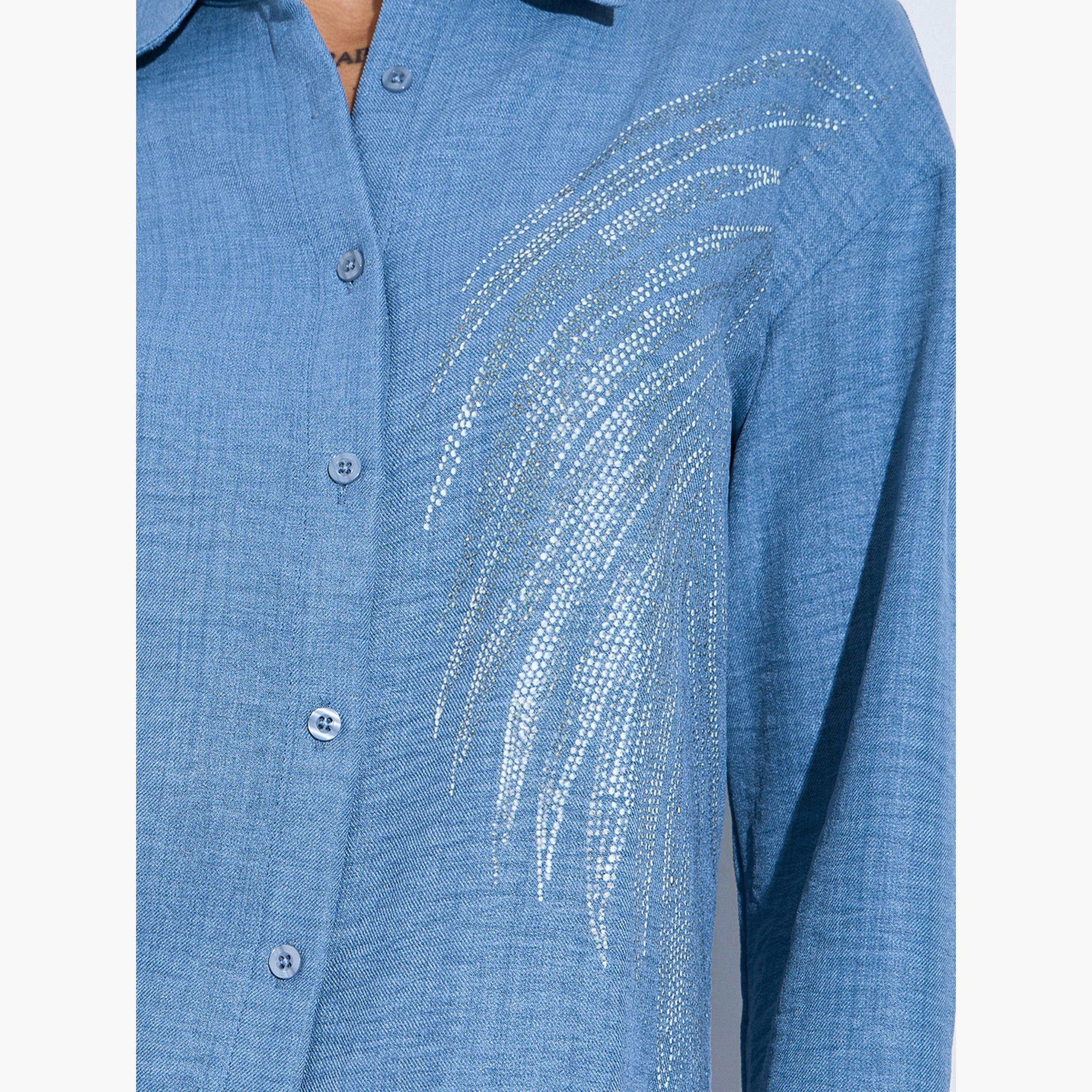 Amirah X Styli Blue Relaxed Shirt and Straight Leg Pants Modest Set-women-arabicclothing-sets-image-6