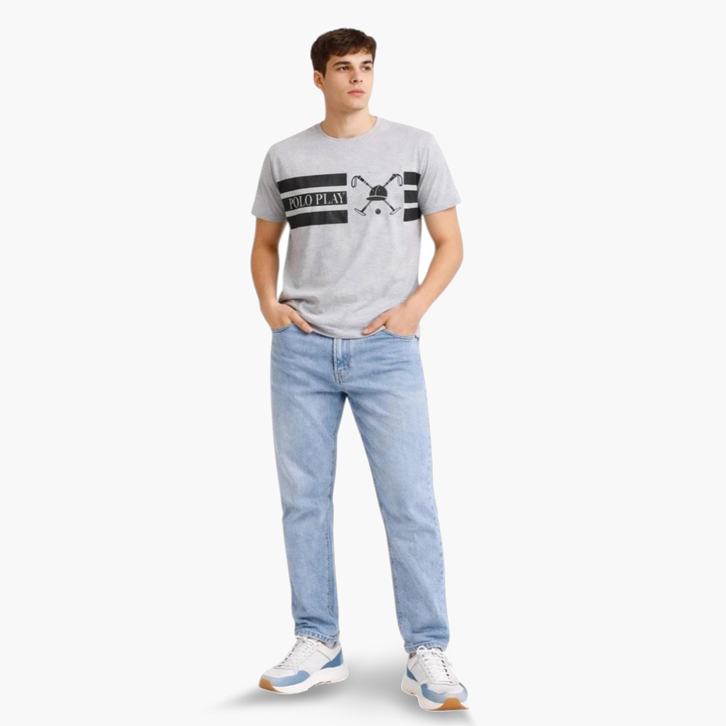 تيشيرت بياقة دائرية وشعار جرافيك للرجال-men-clothing-tshirtsandpolos-tshirts-image-2