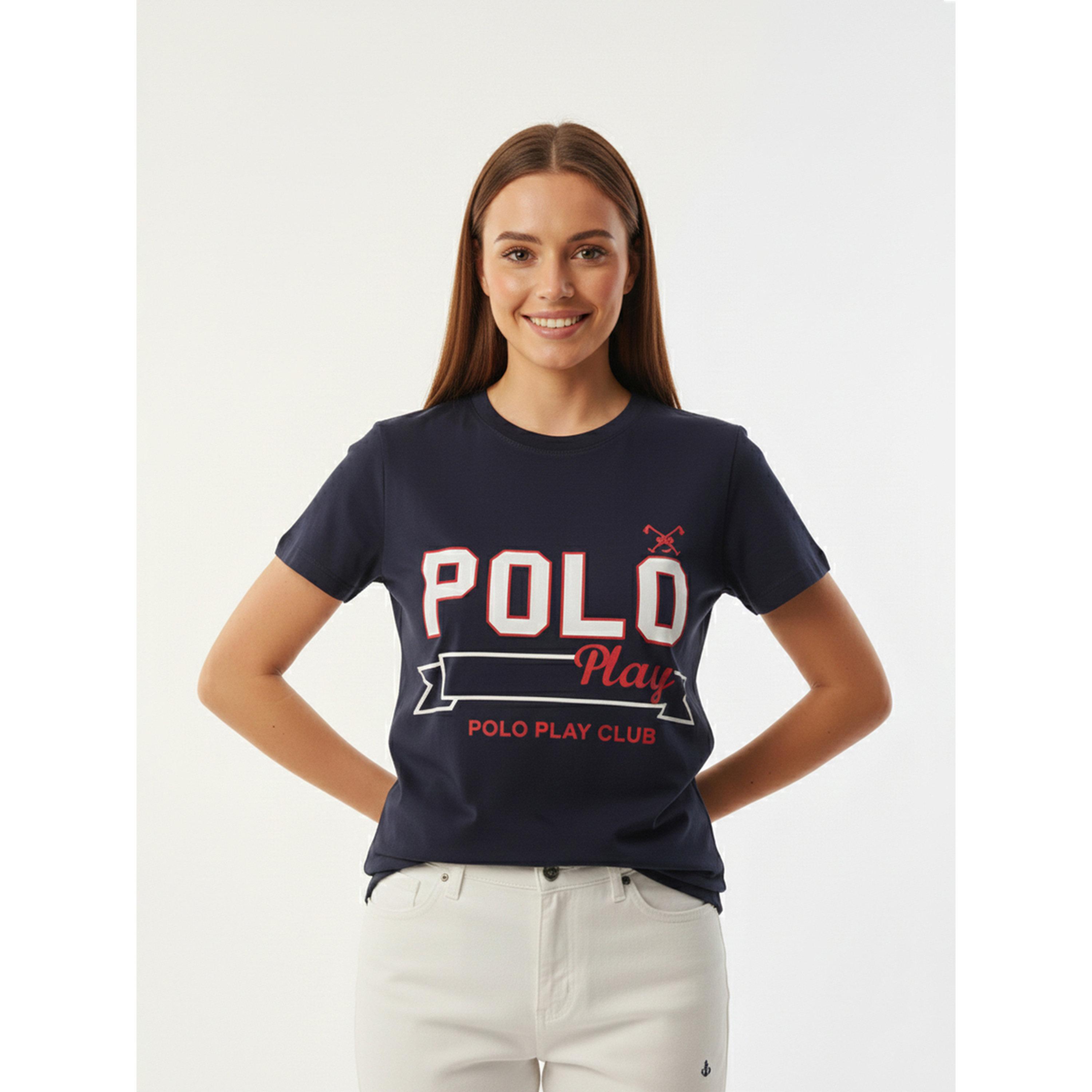 تيشيرت بياقة دائرية وطبعة شعار-women-clothing-tshirts-image-1