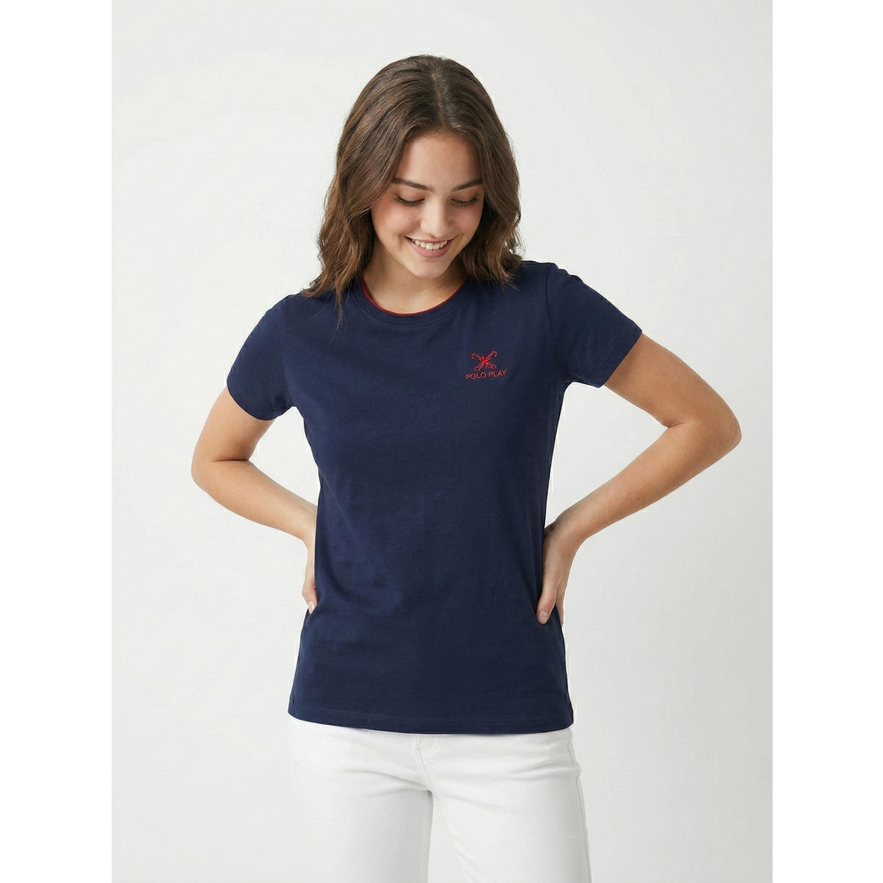 تيشيرت بياقة دائرية وطبعة شعار-women-clothing-tshirts-image-1