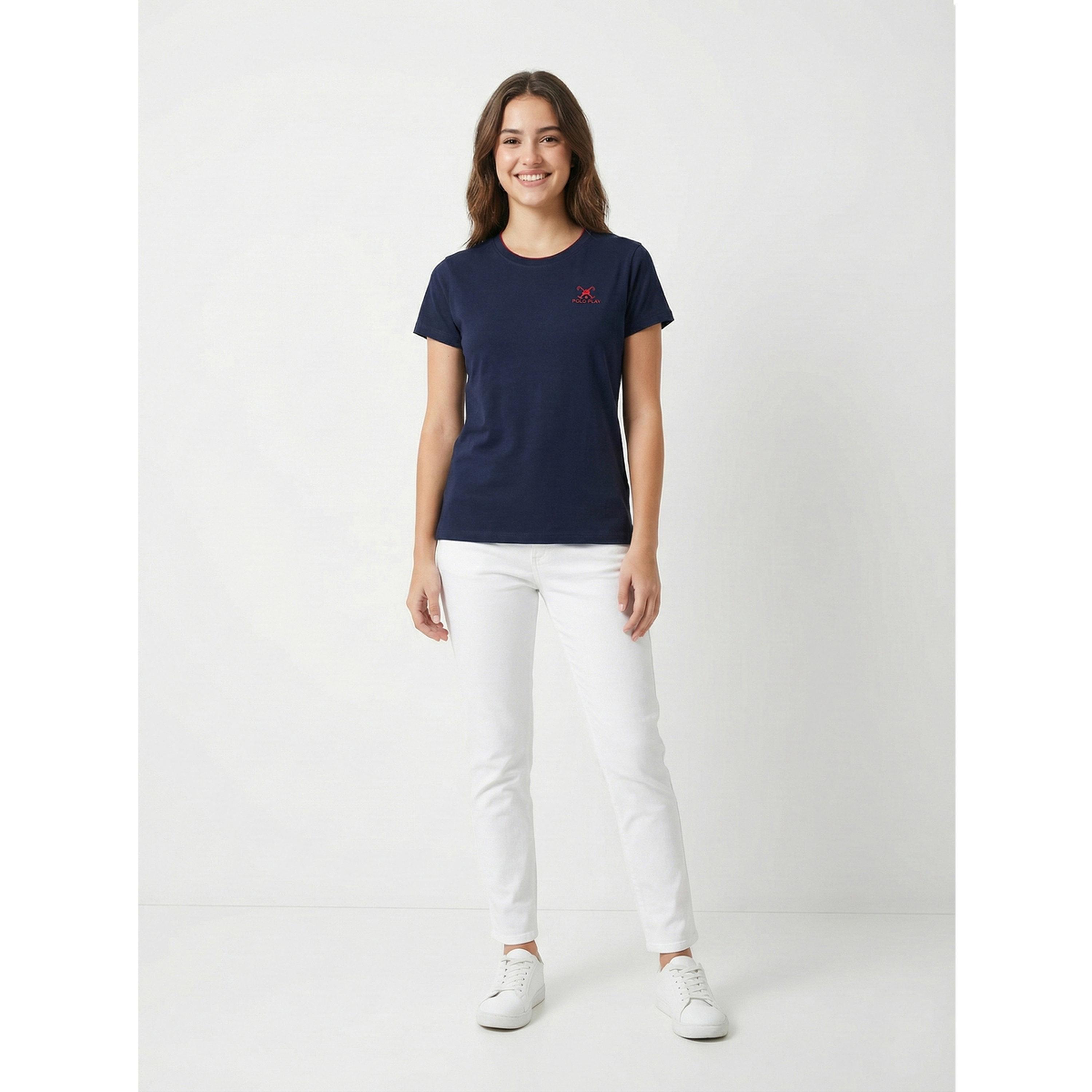تيشيرت بياقة دائرية وطبعة شعار-women-clothing-tshirts-image-2