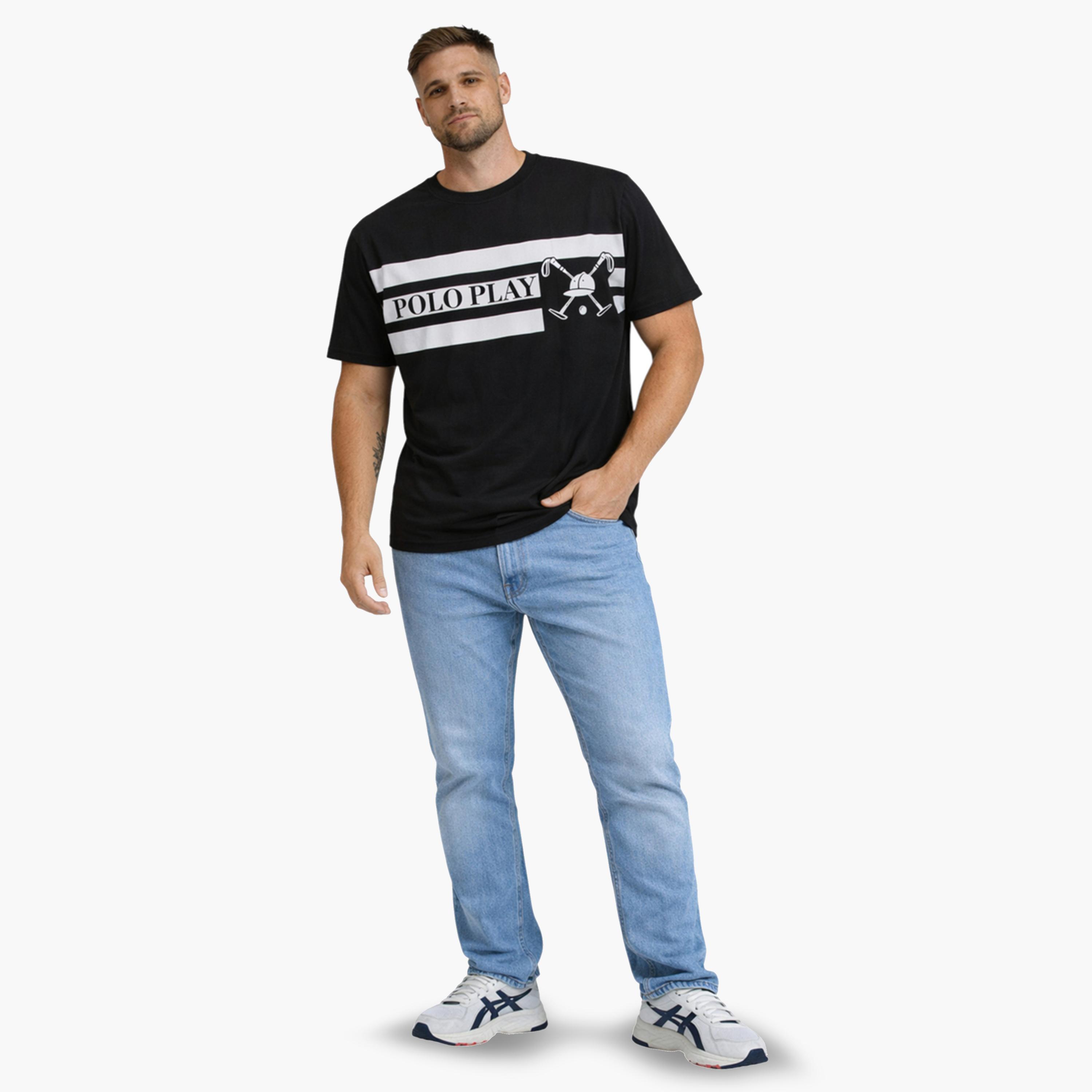 تيشيرت بياقة دائرية وشعار جرافيك للرجال-men-clothing-tshirtsandpolos-tshirts-image-2